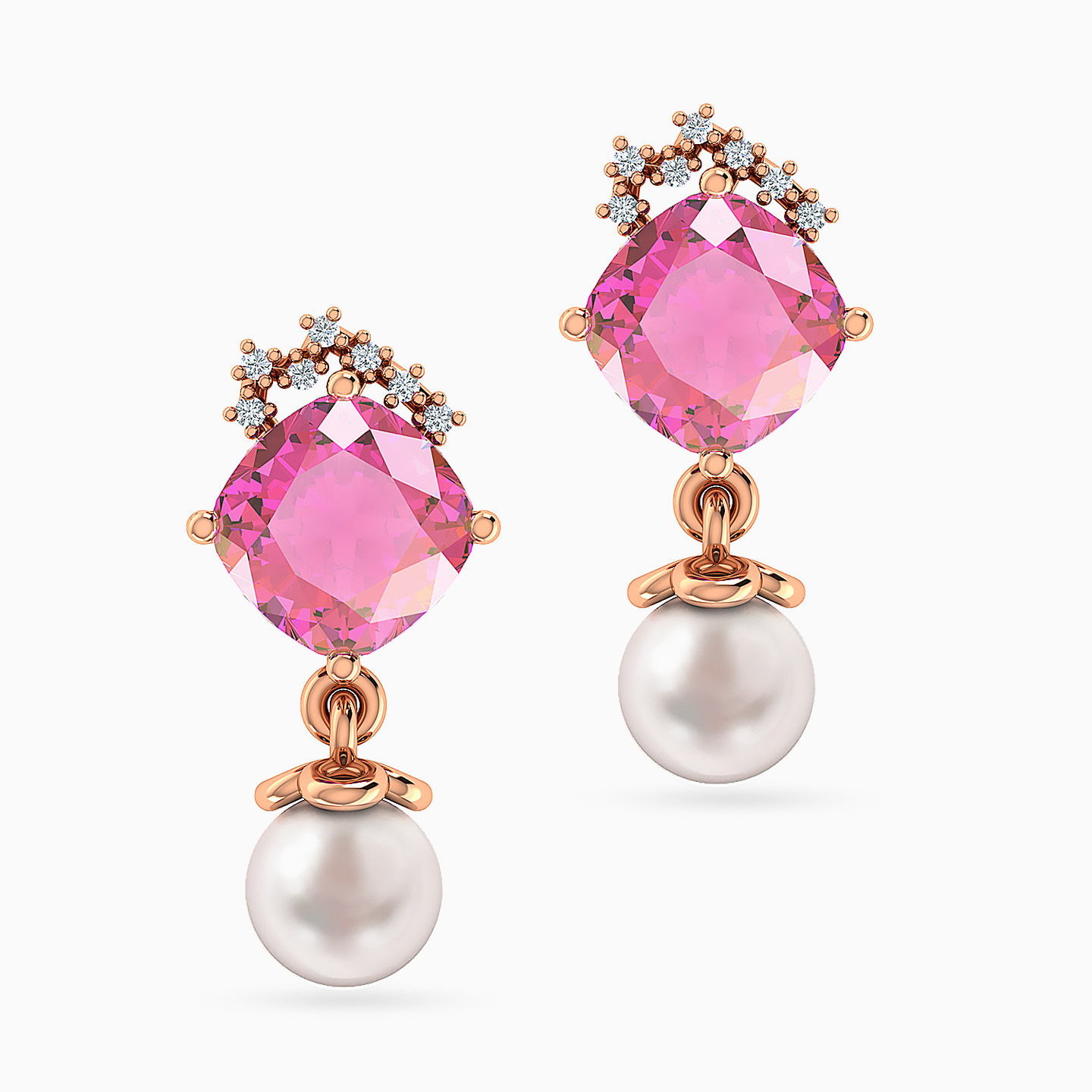 Round Diamond & Pearl Stud Earrings in 18K Gold - 2 Round Diamond & Pearl Stud Earrings in 18K Gold - 2