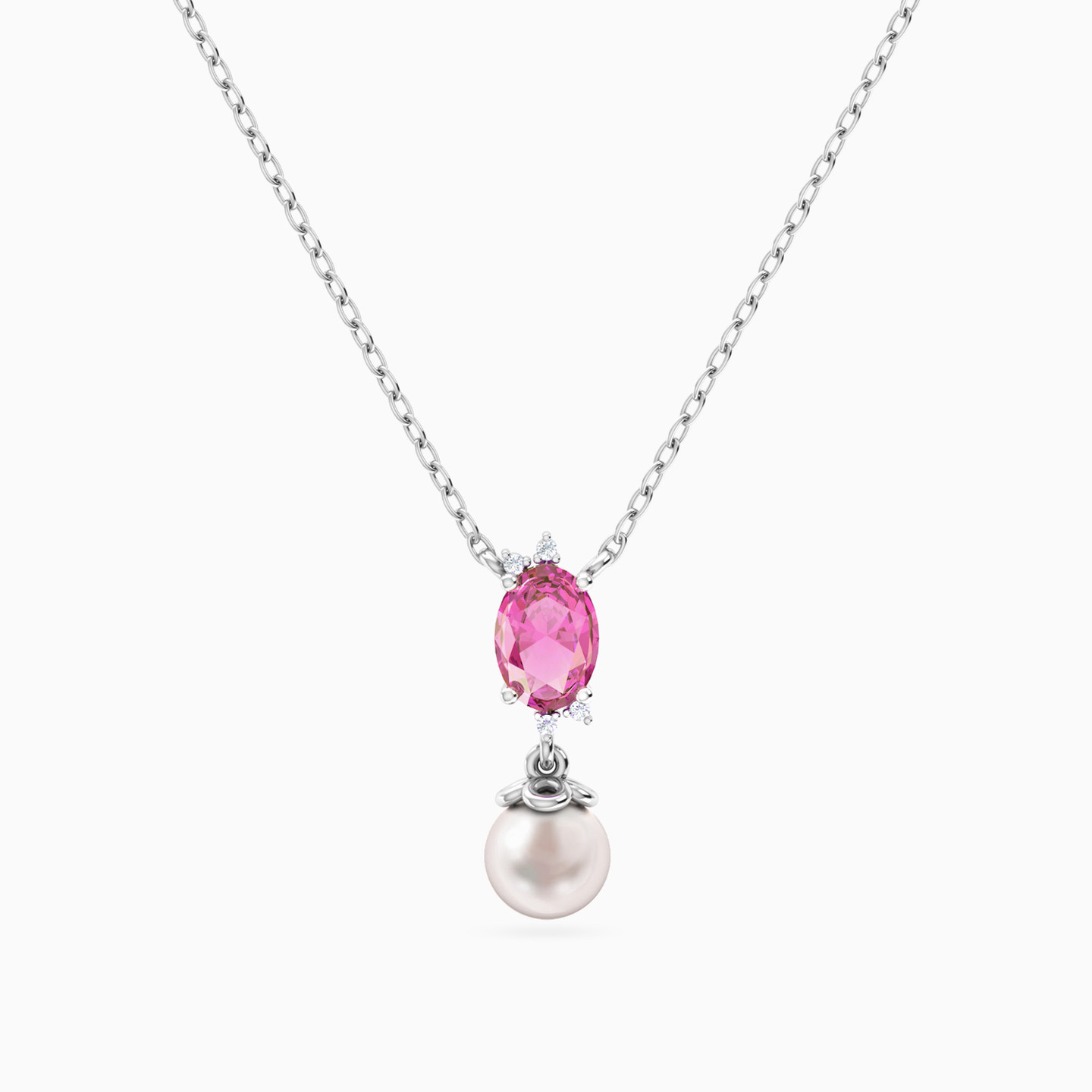 Multishaped Diamond Pearl & Colored Stones Necklace in 18K Gold Multishaped Diamond Pearl & Colored Stones Necklace in 18K Gold