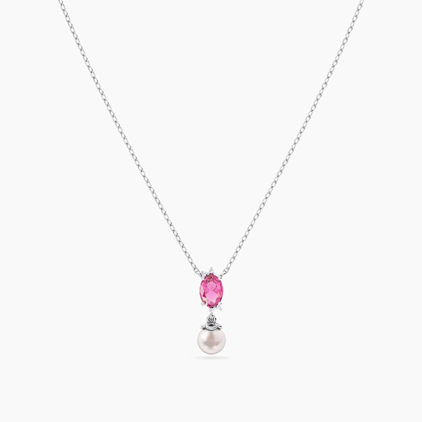 Multishaped Diamond Pearl & Colored Stones Necklace in 18K Gold - 3 Multishaped Diamond Pearl & Colored Stones Necklace in 18K Gold - 3