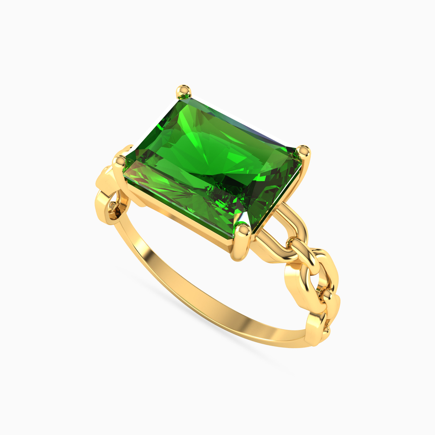 Baguette Green Stones Ring in 18K Gold - 3 Baguette Green Stones Ring in 18K Gold - 3