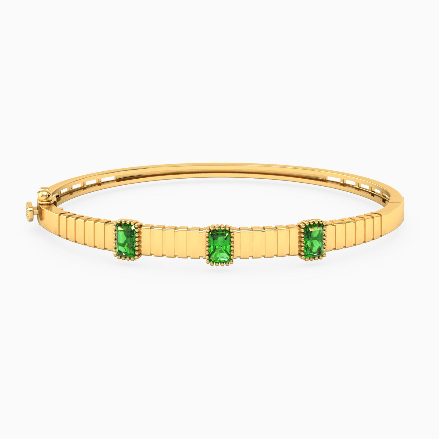 Baguette Green Stones Bangle Bracelet in 18K Gold Baguette Green Stones Bangle Bracelet in 18K Gold