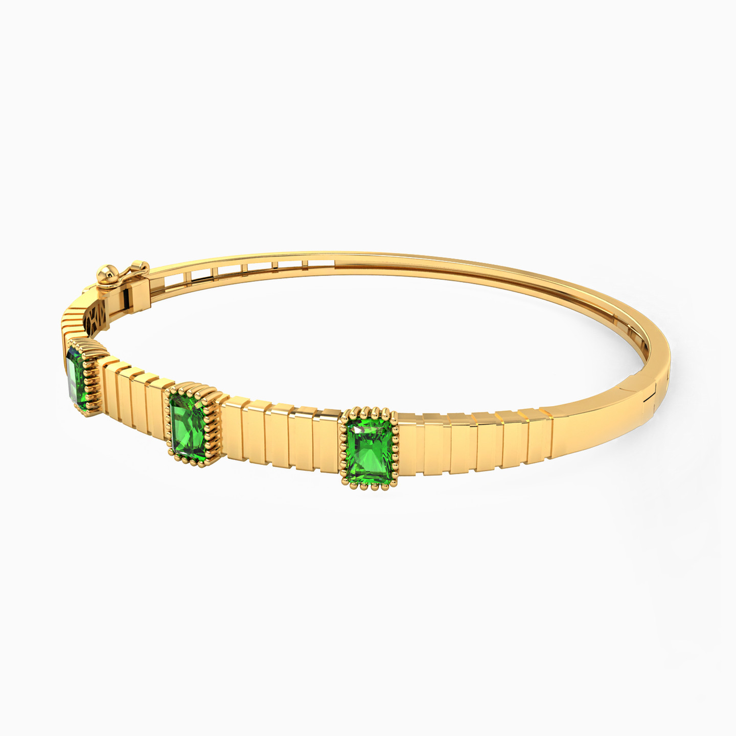 Baguette Green Stones Bangle Bracelet in 18K Gold - 3 Baguette Green Stones Bangle Bracelet in 18K Gold - 3
