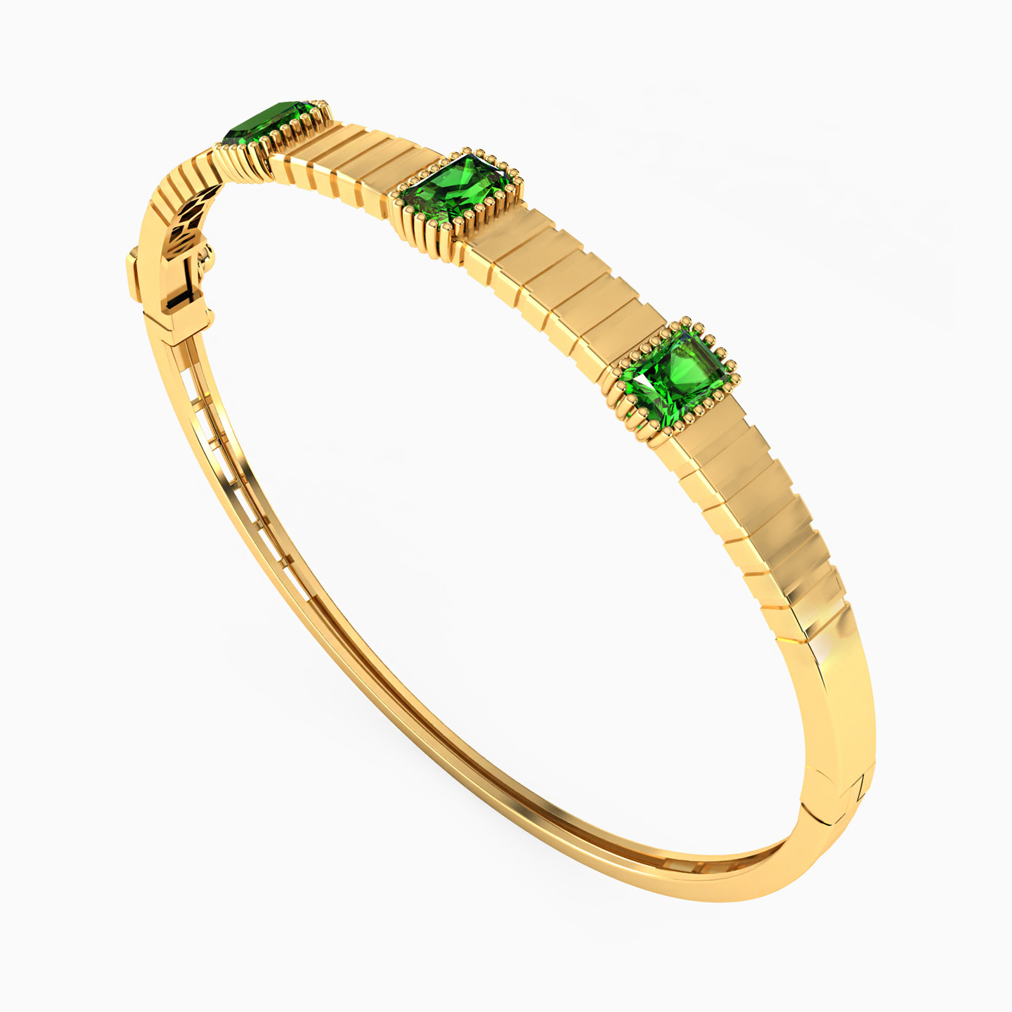 Baguette Green Stones Bangle Bracelet in 18K Gold - 4 Baguette Green Stones Bangle Bracelet in 18K Gold - 4