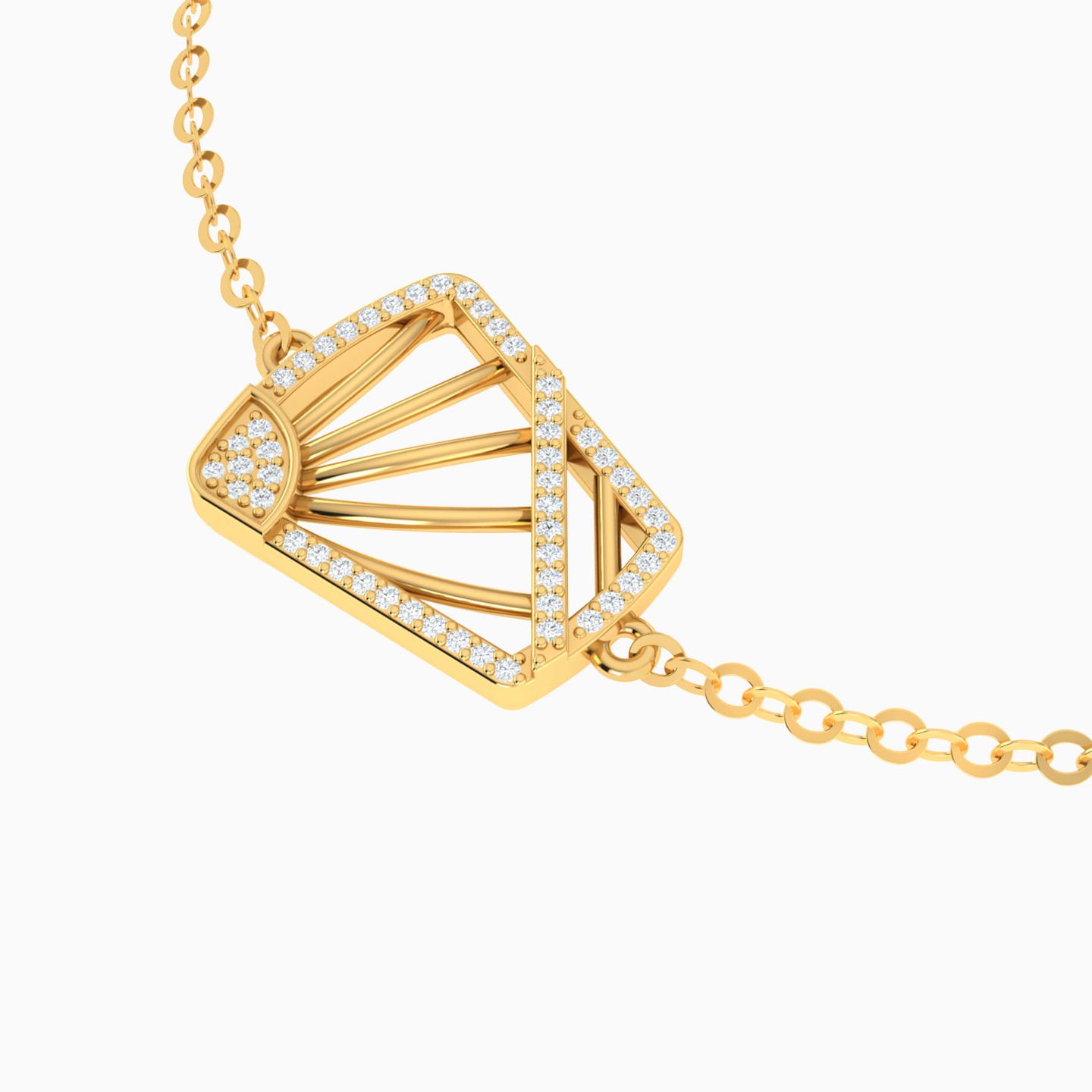 أسورة بسلسلة ذهب مستطيل عيار 18 قيراط مزينة بالألماس من مجموعة بريق - 4 أسورة بسلسلة ذهب مستطيل عيار 18 قيراط مزينة بالألماس من مجموعة بريق - 4