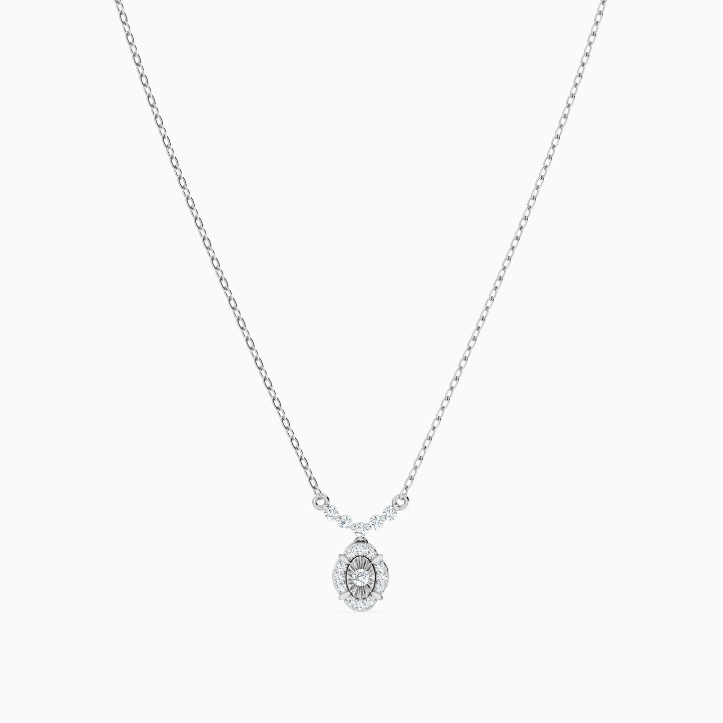 Oval Diamond Necklace in 18K Gold - 3