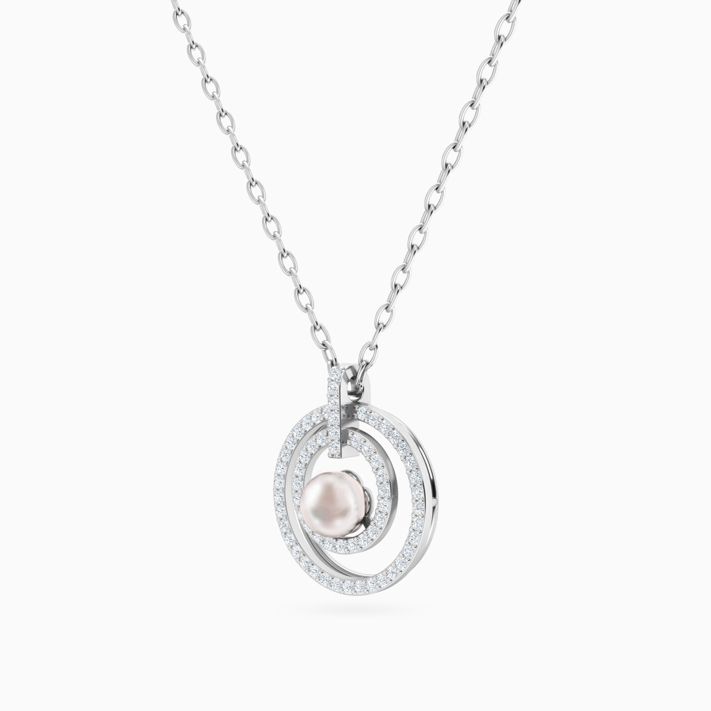 Circular Diamond & Pearl Necklace in 18K Gold - 2 Circular Diamond & Pearl Necklace in 18K Gold - 2