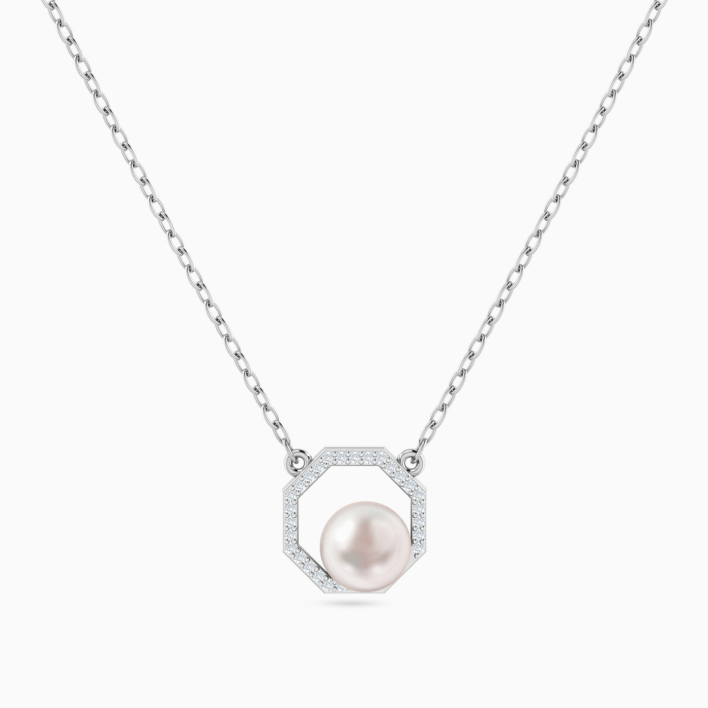 Hexagon Diamond & Pearl Necklace in 18K Gold