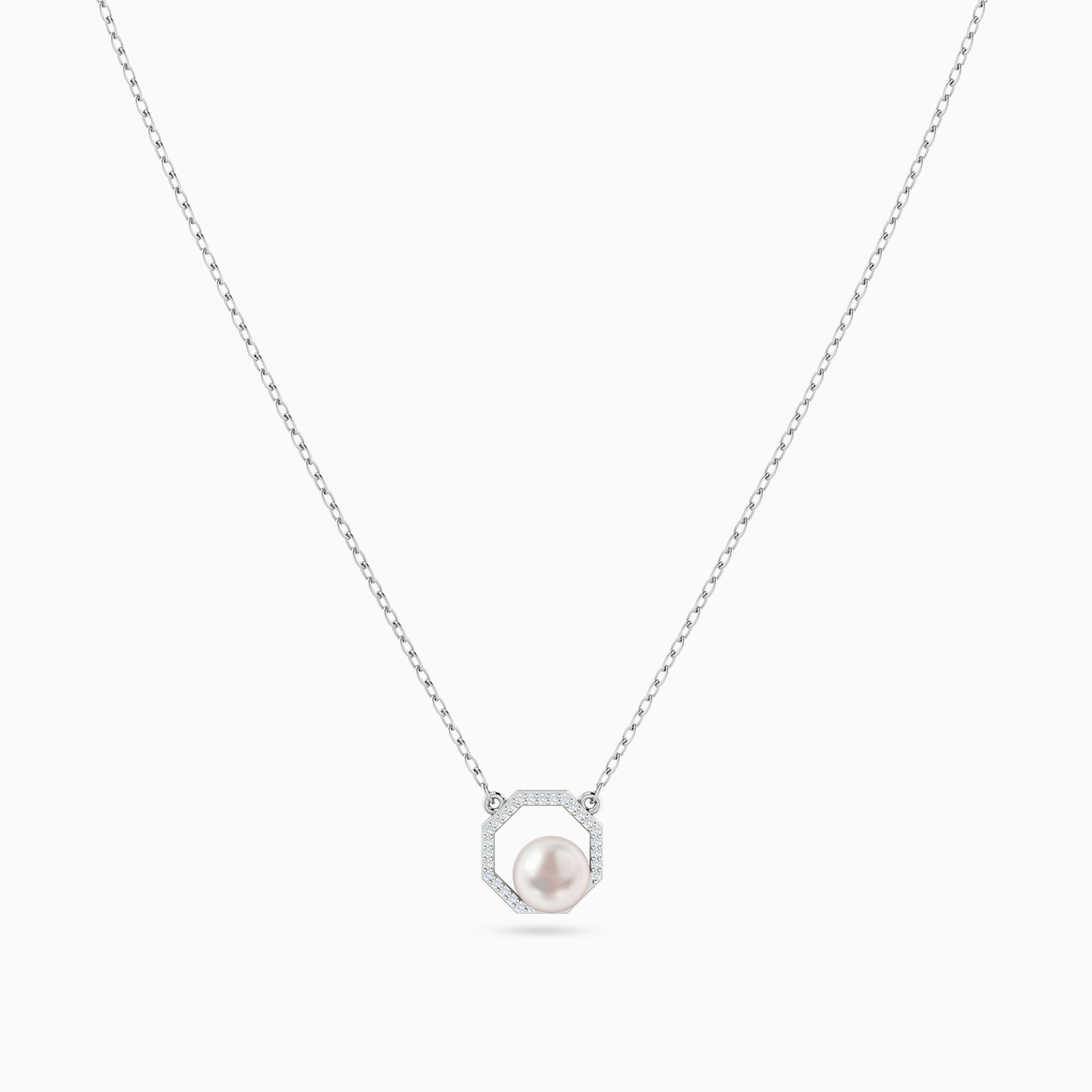 Hexagon Diamond & Pearl Necklace in 18K Gold - 3