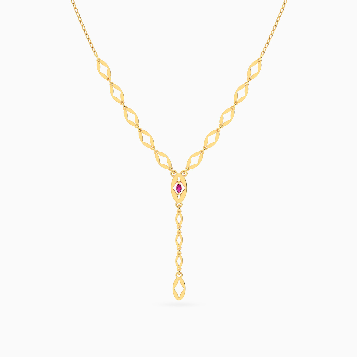 Rose Stone Chain Necklace in 18K Gold - 3 Rose Stone Chain Necklace in 18K Gold - 3