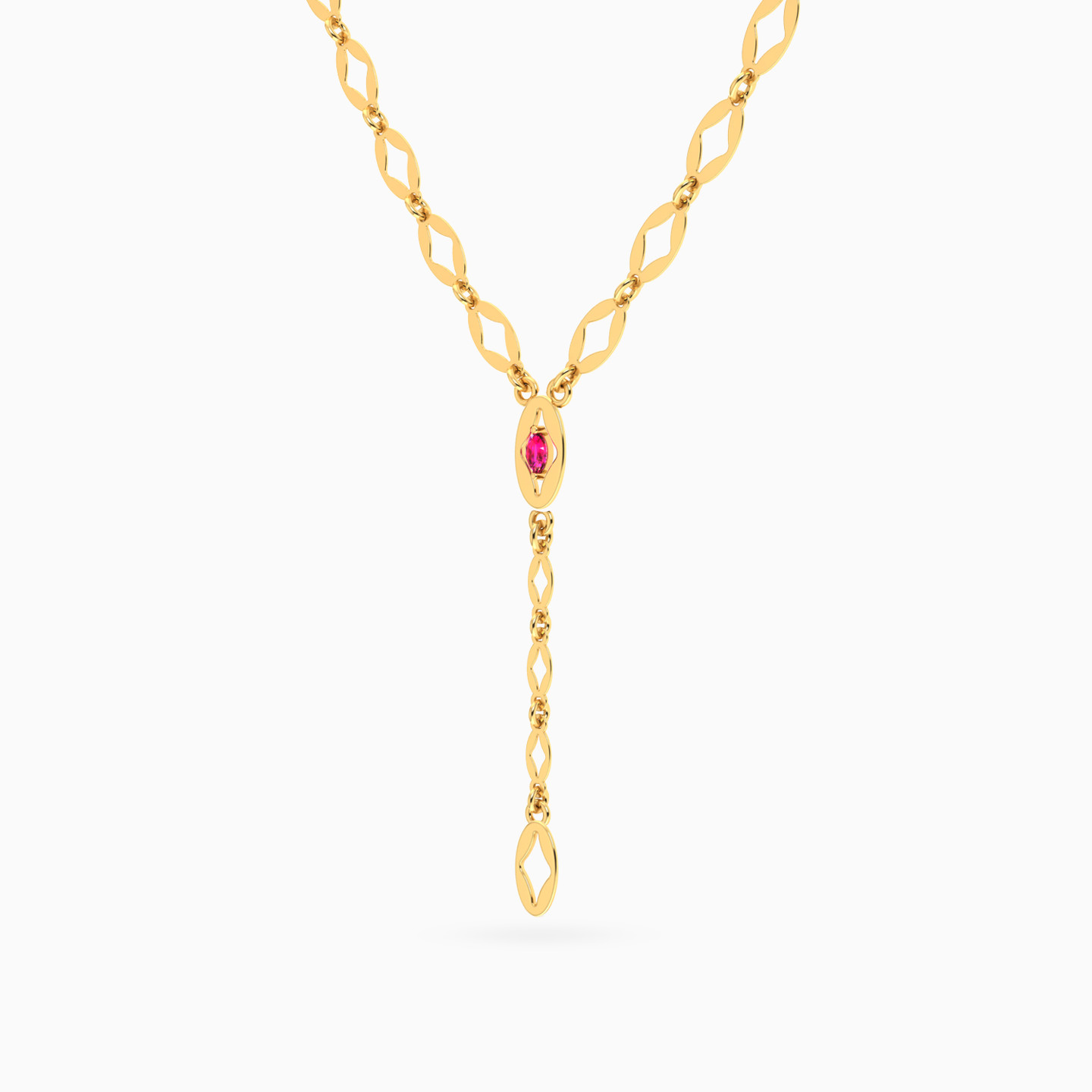 سلسلة ذهب عيار 18 قيراط مزينة بحجر وردي - 2 سلسلة ذهب عيار 18 قيراط مزينة بحجر وردي - 2