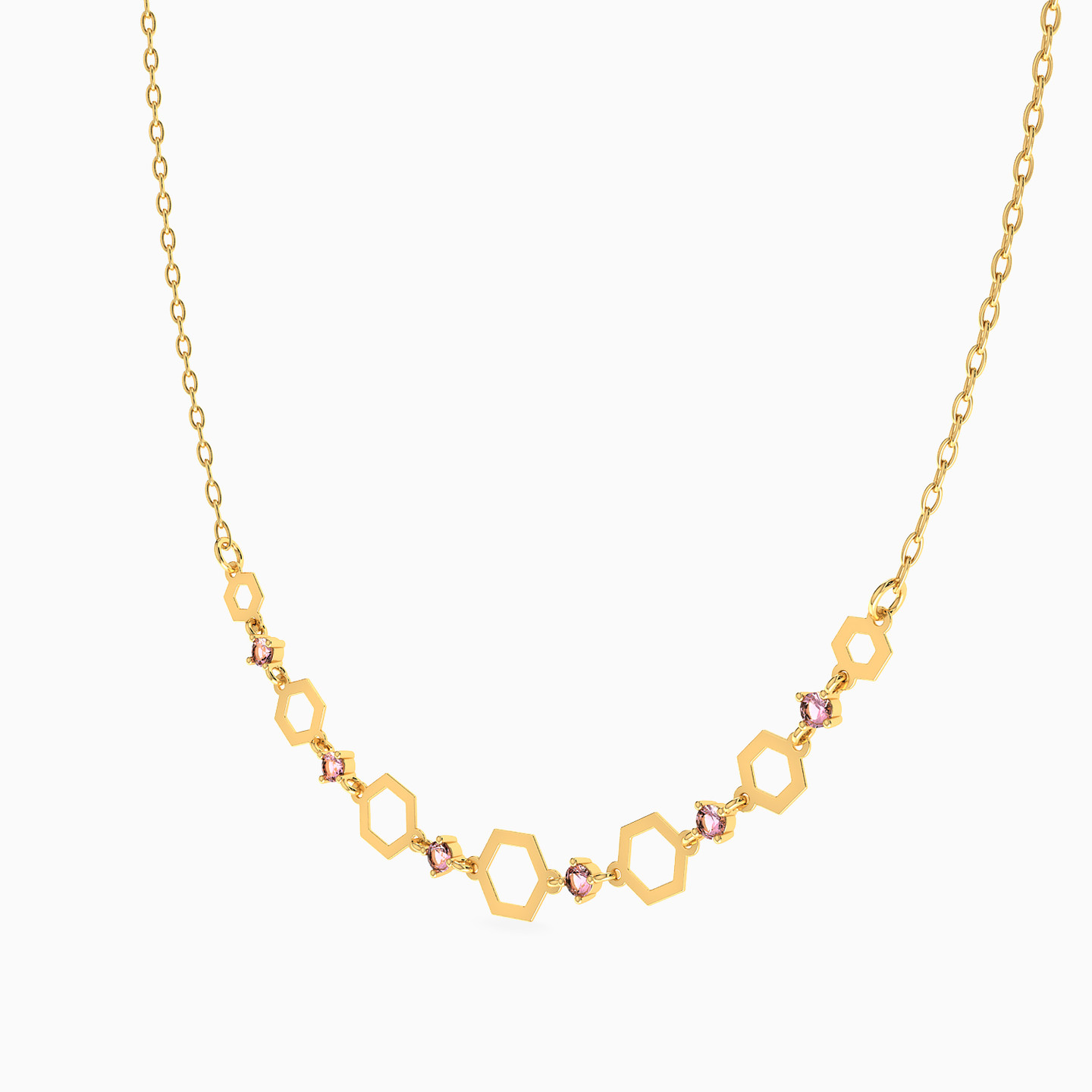 سلسلة ذهب عيار 18 قيراط مزينة بحجر وردي - 2 سلسلة ذهب عيار 18 قيراط مزينة بحجر وردي - 2