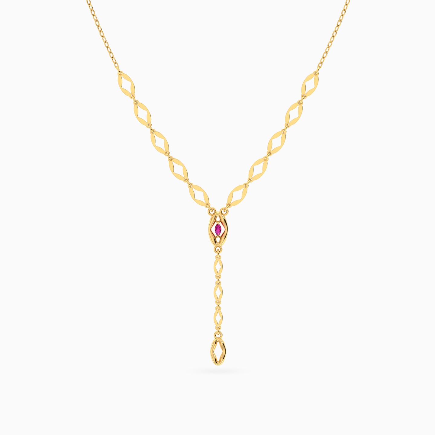 سلسلة ذهب عيار 18 قيراط مزينة بحجر وردي - 3 سلسلة ذهب عيار 18 قيراط مزينة بحجر وردي - 3