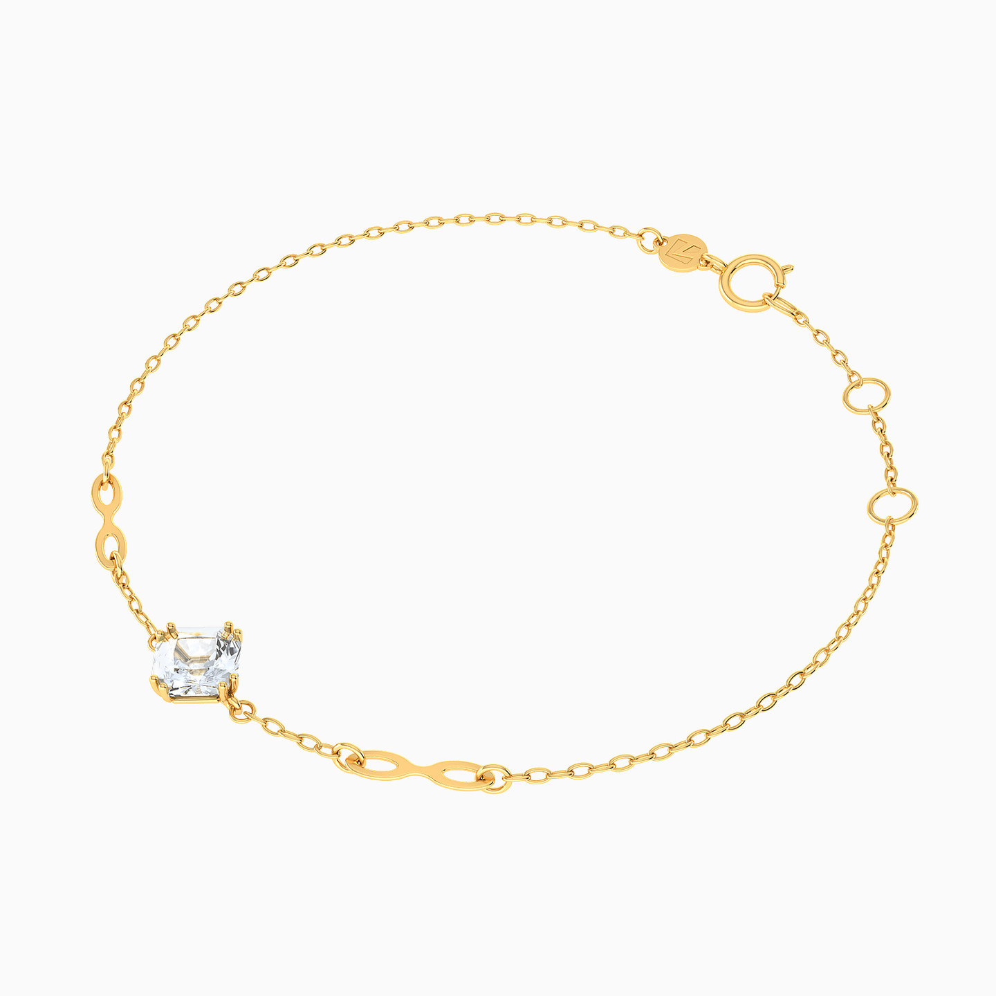 Square Cubic Zirconia Chain Bracelet in 14K Gold - 2 Square Cubic Zirconia Chain Bracelet in 14K Gold - 2