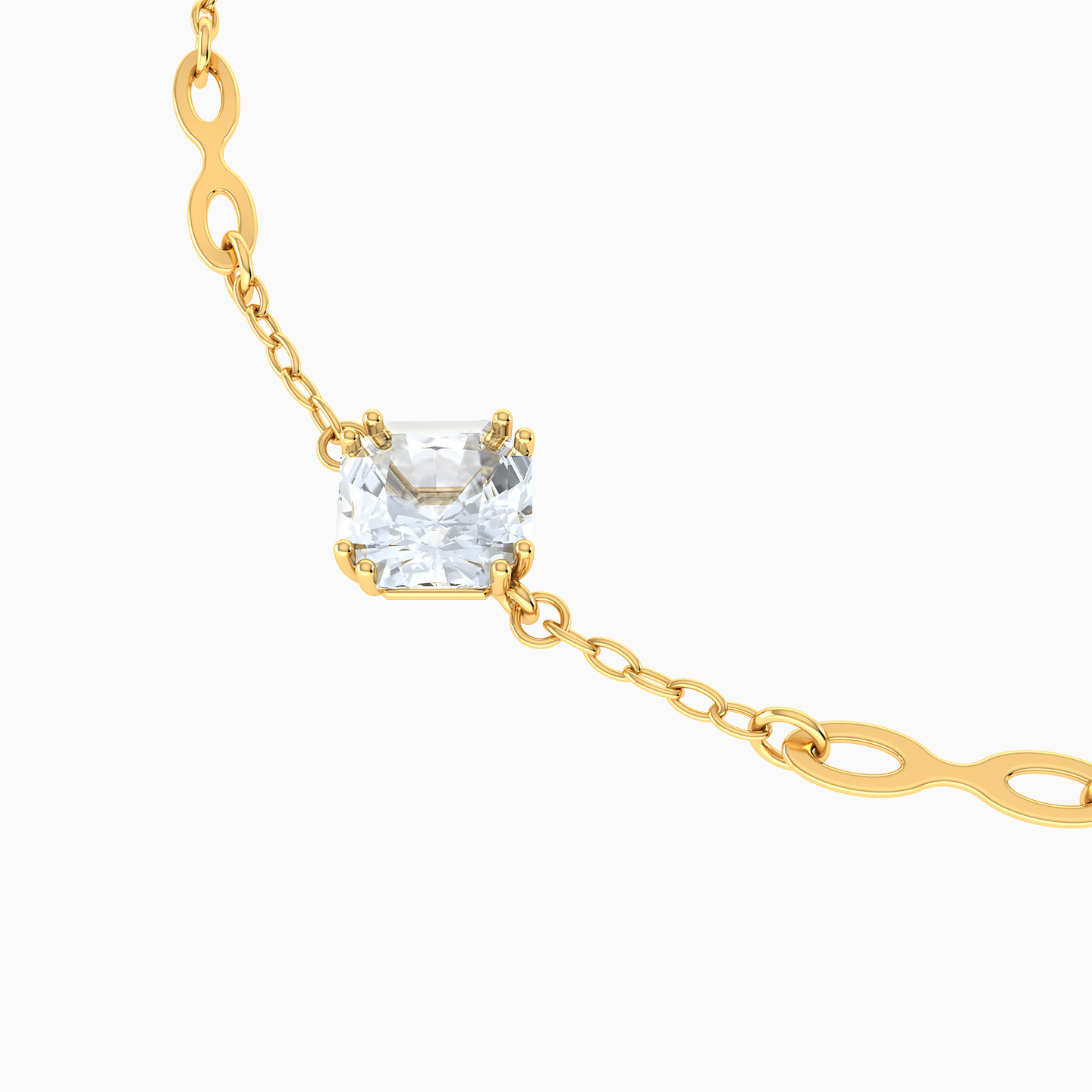Square Cubic Zirconia Chain Bracelet in 14K Gold - 3 Square Cubic Zirconia Chain Bracelet in 14K Gold - 3