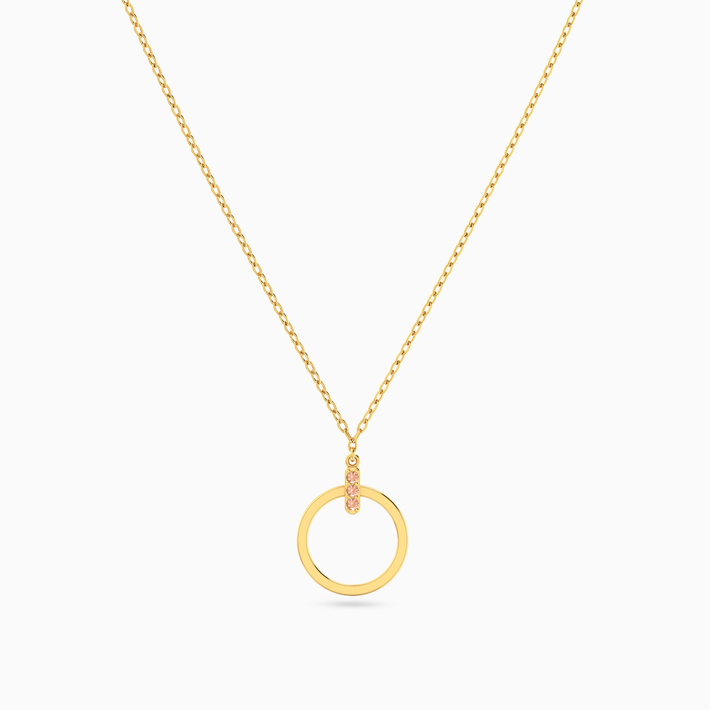 Circle Orange Stone Necklace In 14K Gold - 3 Circle Orange Stone Necklace In 14K Gold - 3