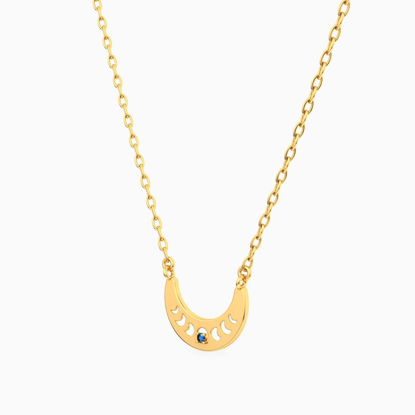 Cescent Moon Blue Stone Necklace In 14K Gold - 2 Cescent Moon Blue Stone Necklace In 14K Gold - 2