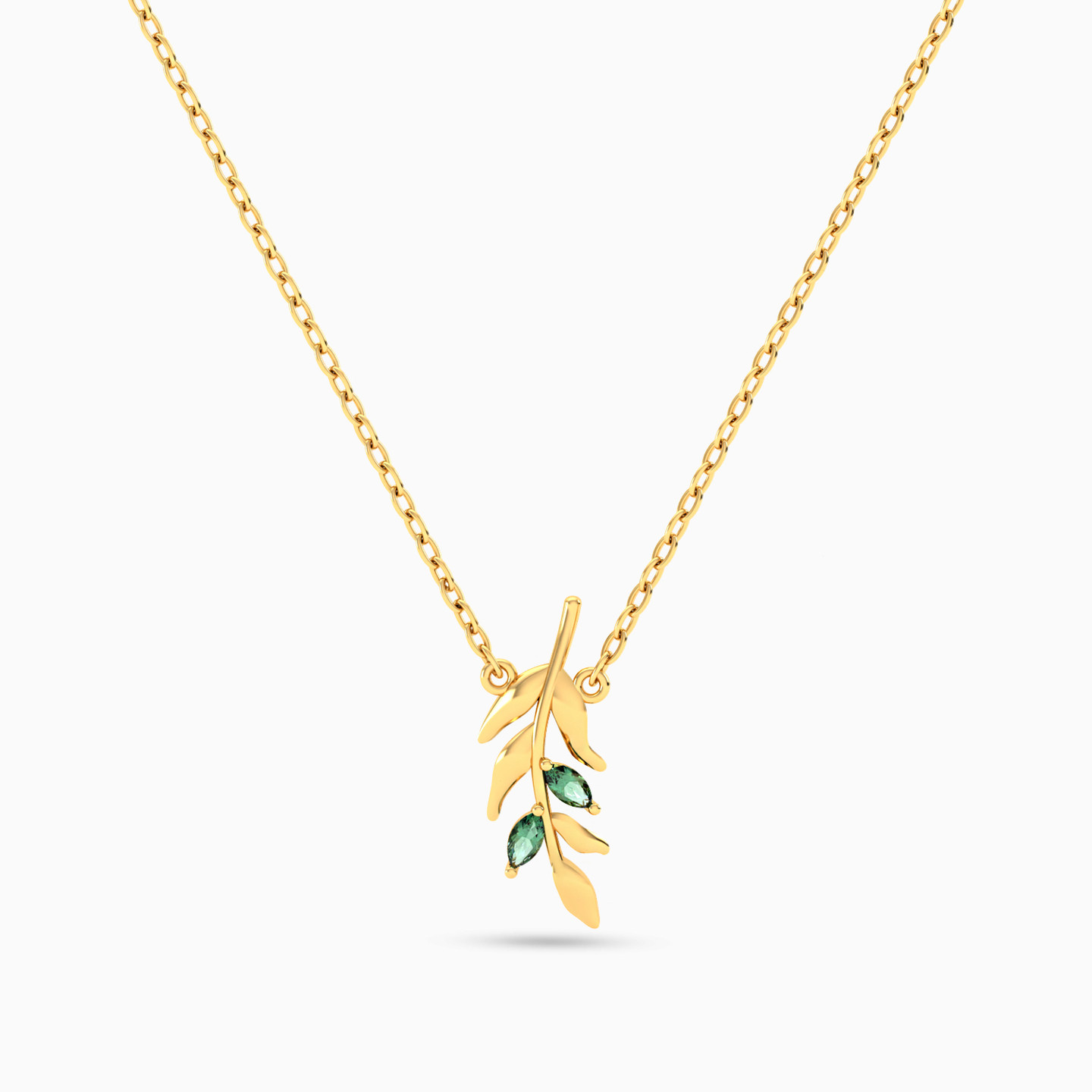Olive Leaf Green Stones Necklace In 14K Gold Olive Leaf Green Stones Necklace In 14K Gold