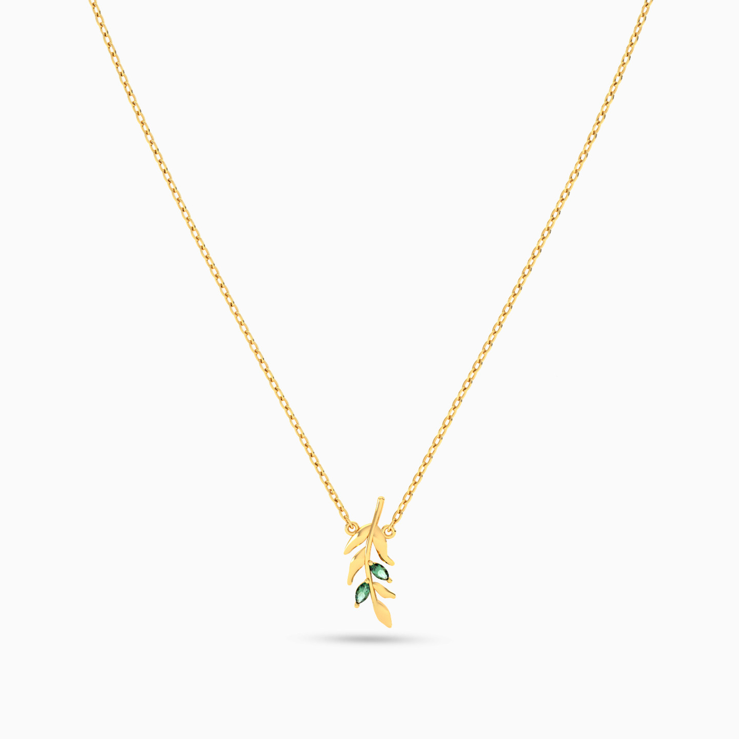 Olive Leaf Green Stones Necklace In 14K Gold - 3 Olive Leaf Green Stones Necklace In 14K Gold - 3