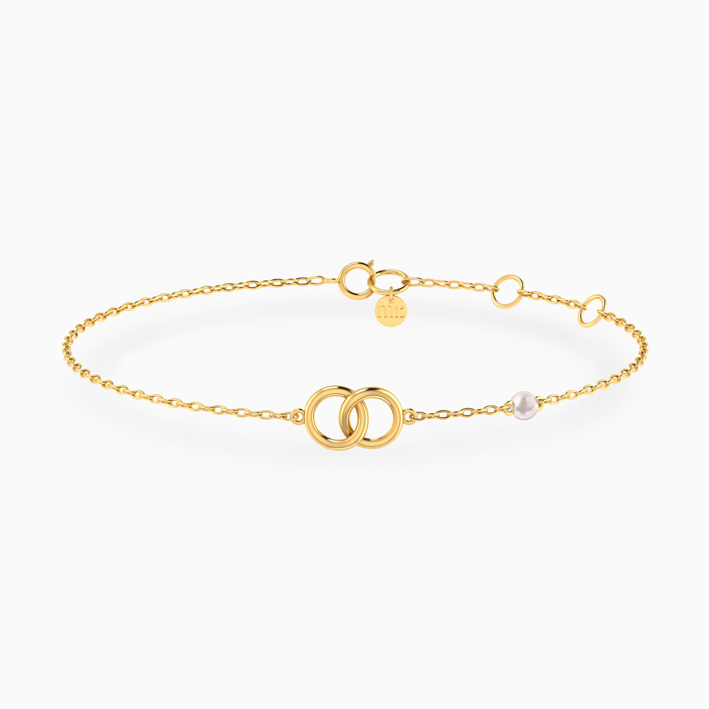 Double Circle Pearl Chain Bracelet In 18K Gold