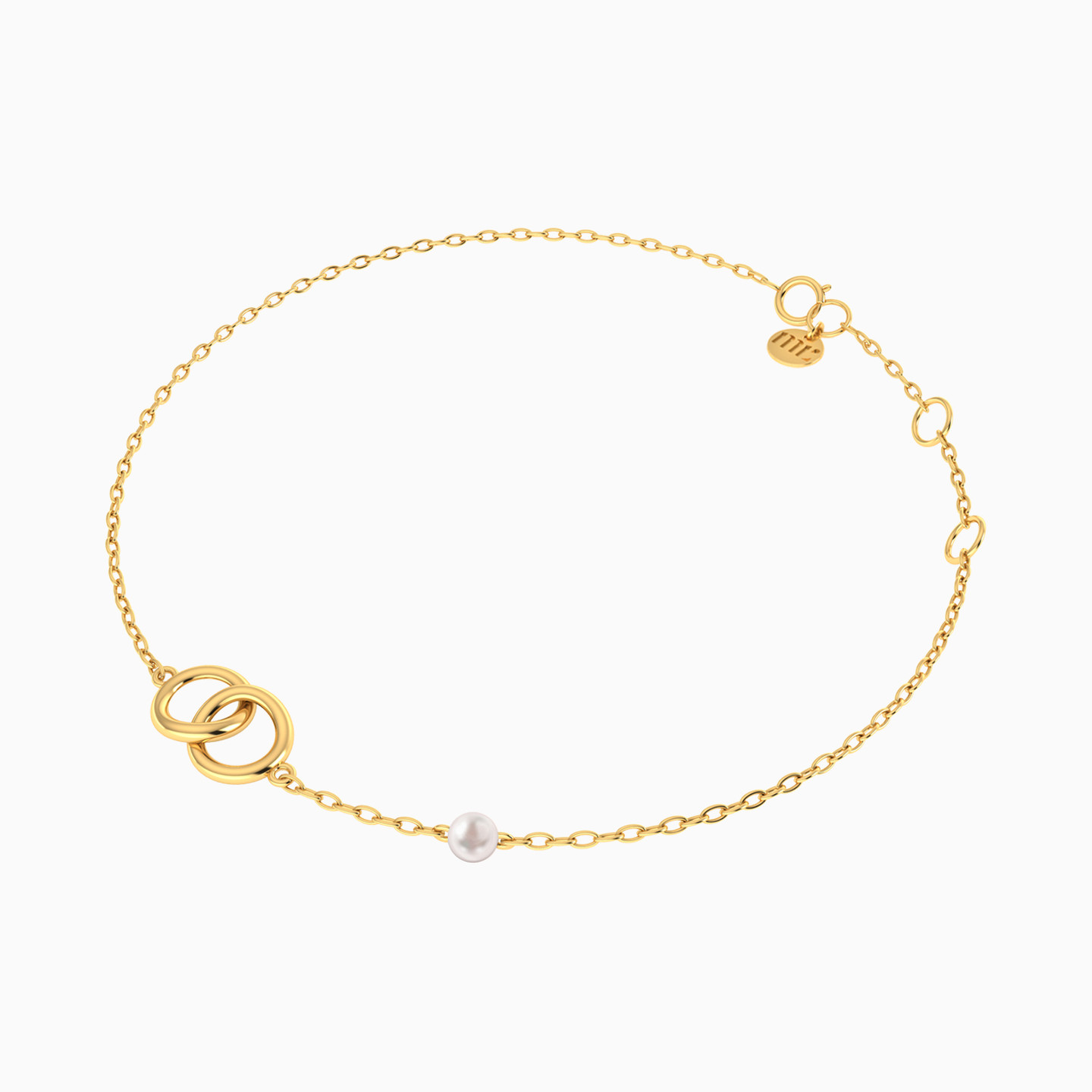 Double Circle Pearl Chain Bracelet In 18K Gold - 2