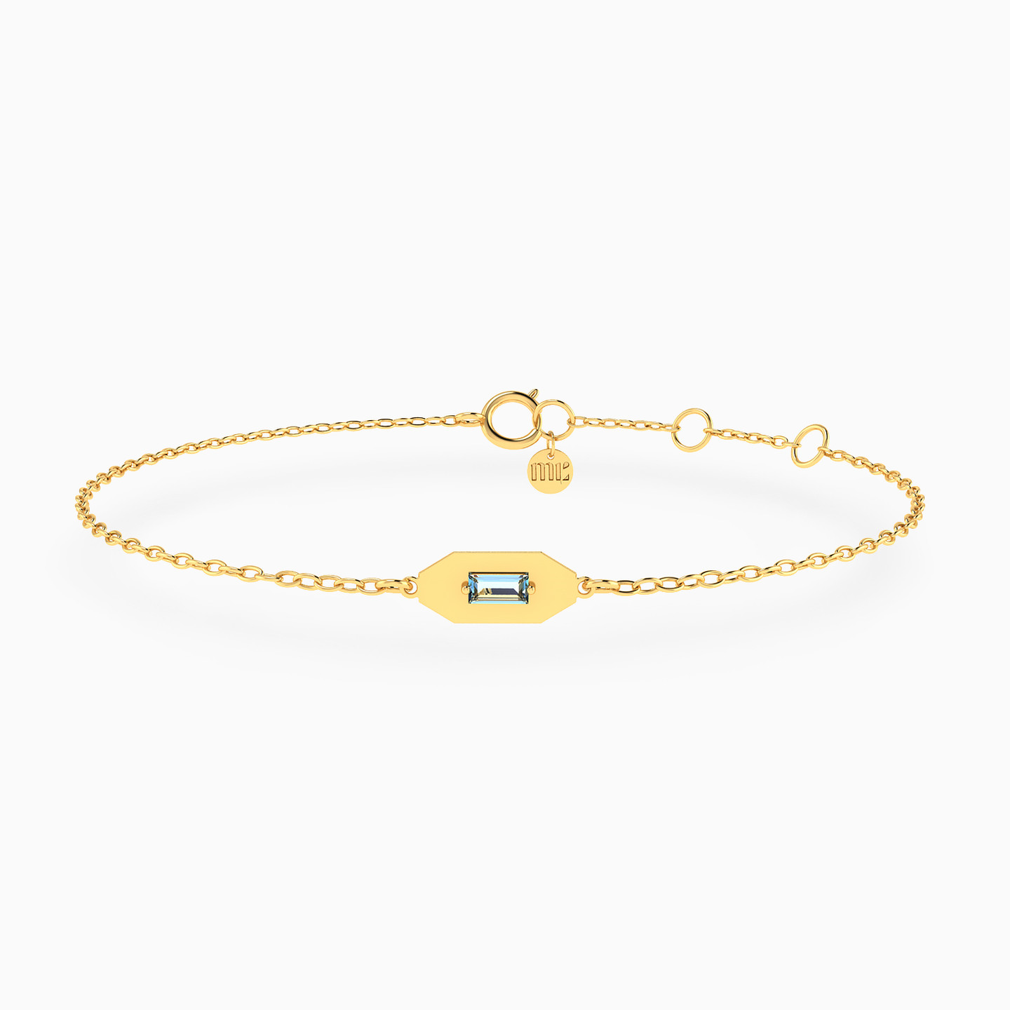Baguette Colored Stone Chain Bracelet in 14K Gold
