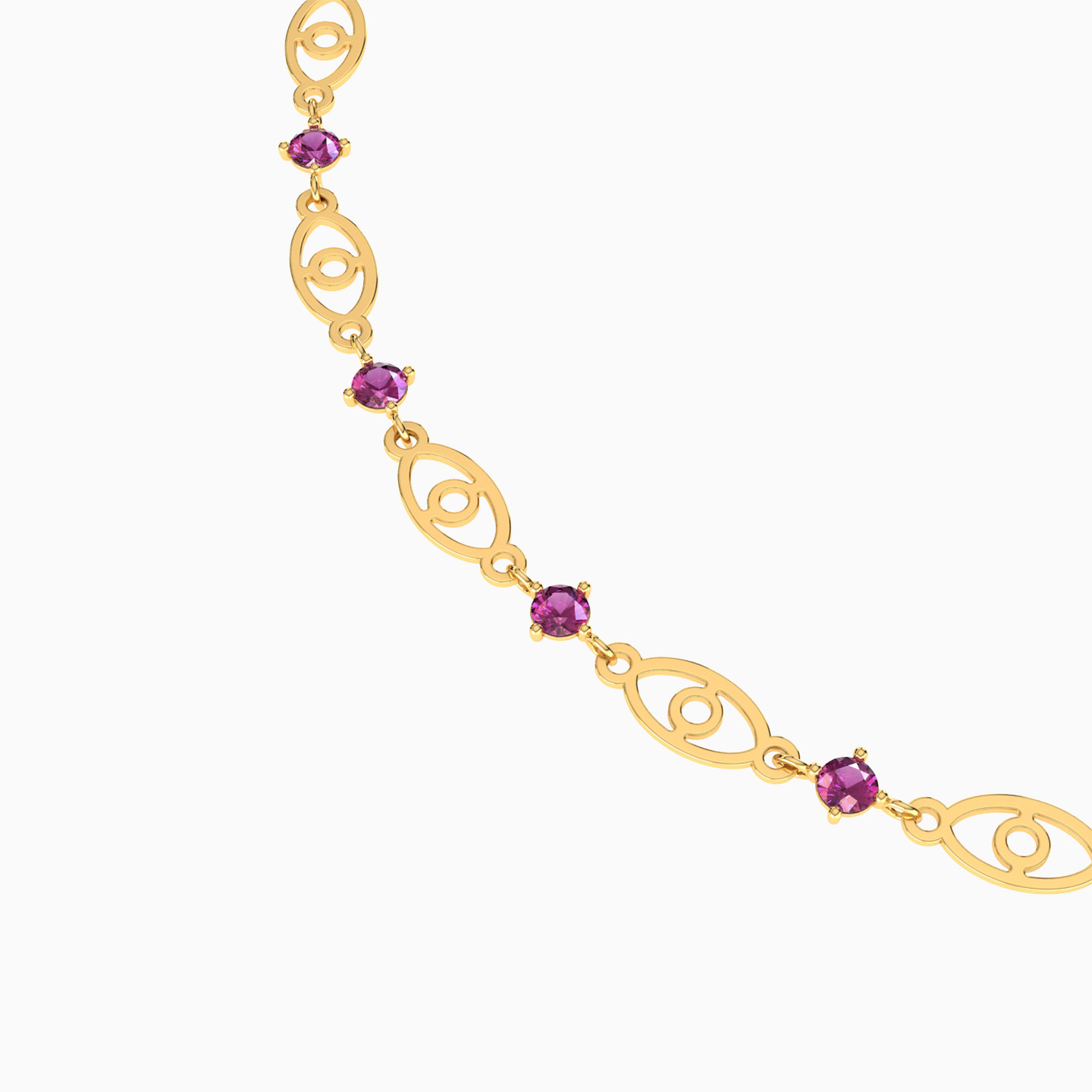 Evil Eye Purple Stone Chain Bracelet in 14K Gold - 3 Evil Eye Purple Stone Chain Bracelet in 14K Gold - 3