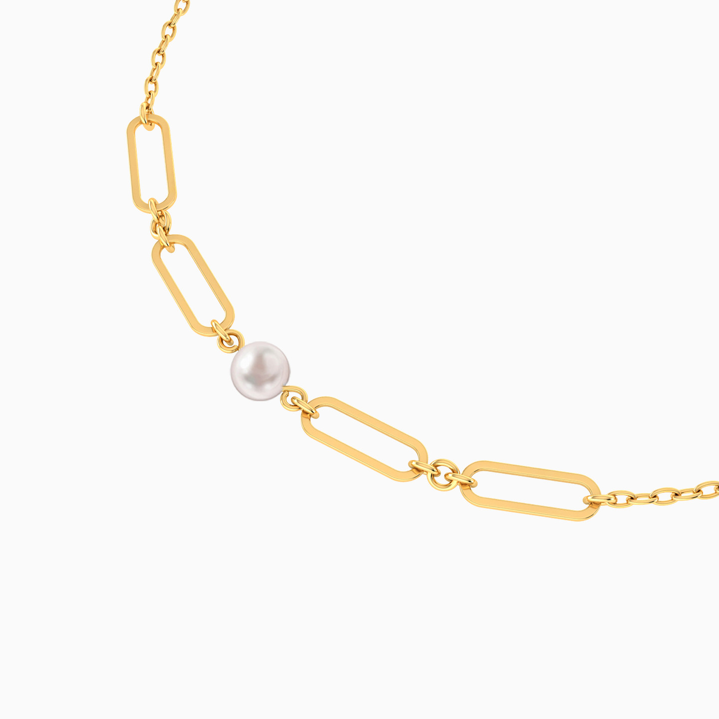 Rectangle Pearl Chain Bracelet in 14K Gold - 4 Rectangle Pearl Chain Bracelet in 14K Gold - 4