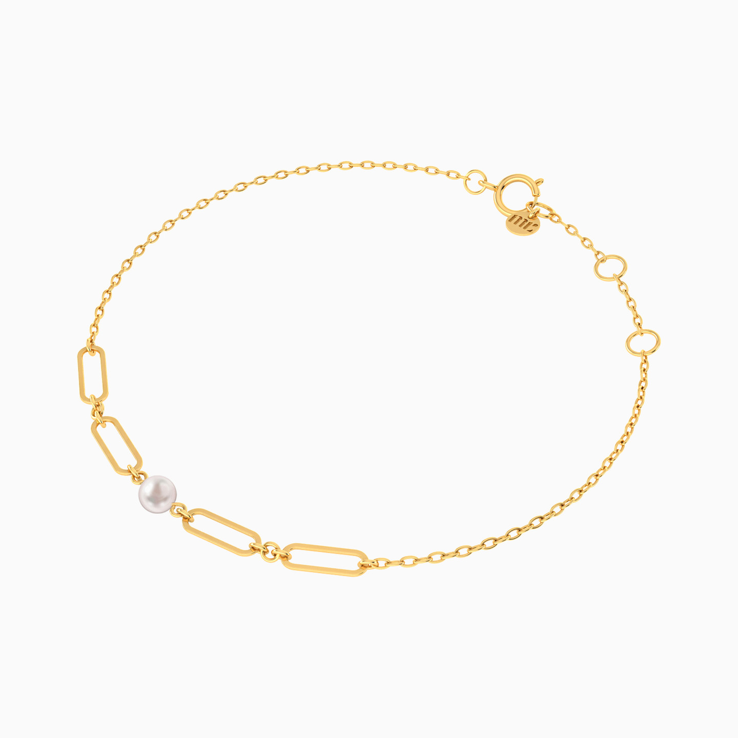 أسورة بسلسلة ذهب مستطيل عيار 14 قيراط مزينة بلؤلؤة - 3 أسورة بسلسلة ذهب مستطيل عيار 14 قيراط مزينة بلؤلؤة - 3