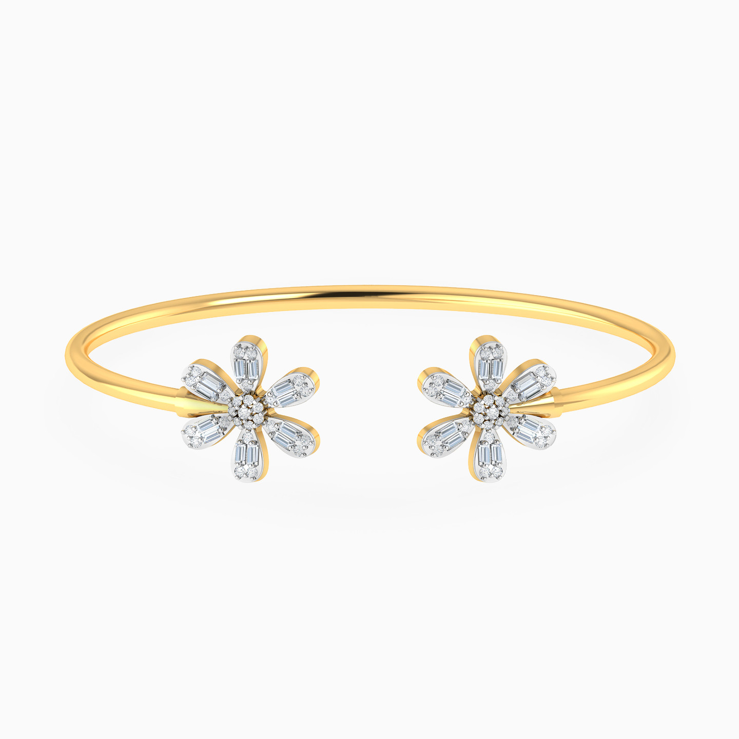 أسورة مفتوحة ذهب زهرية عيار 18 قيراط مزينة بأحجار الزركون أسورة مفتوحة ذهب زهرية عيار 18 قيراط مزينة بأحجار الزركون