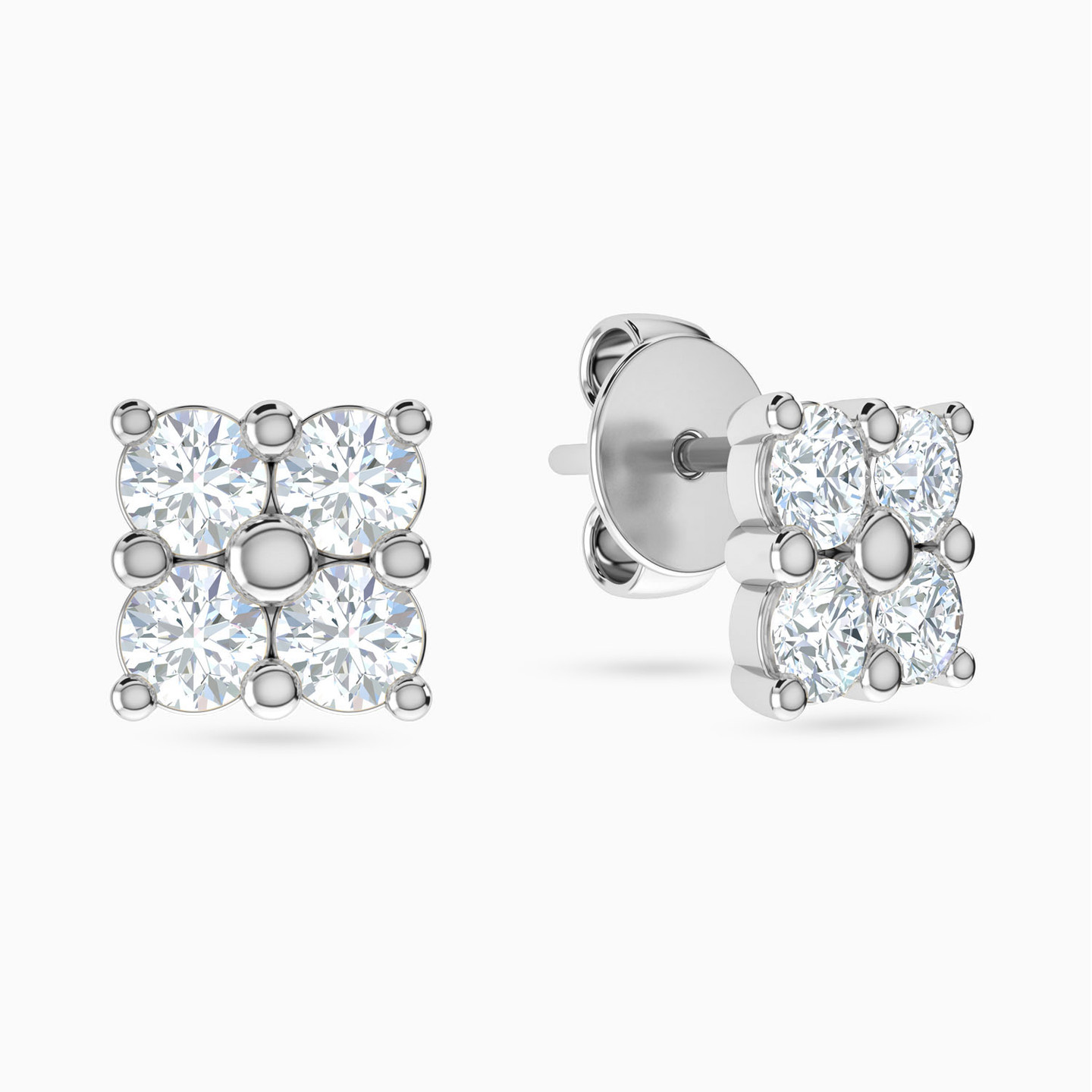 18K Gold Cubic Zirconia Stud Earrings - 2