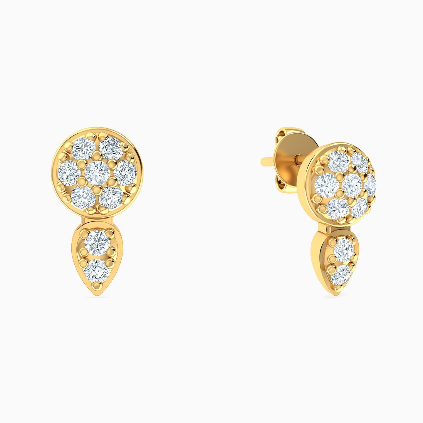 18K Gold Cubic Zirconia Stud Earrings - 2