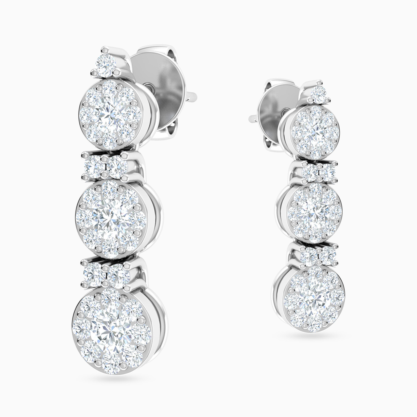 Circles Diamond Drop Earrings In 18K Gold - 4 Circles Diamond Drop Earrings In 18K Gold - 4