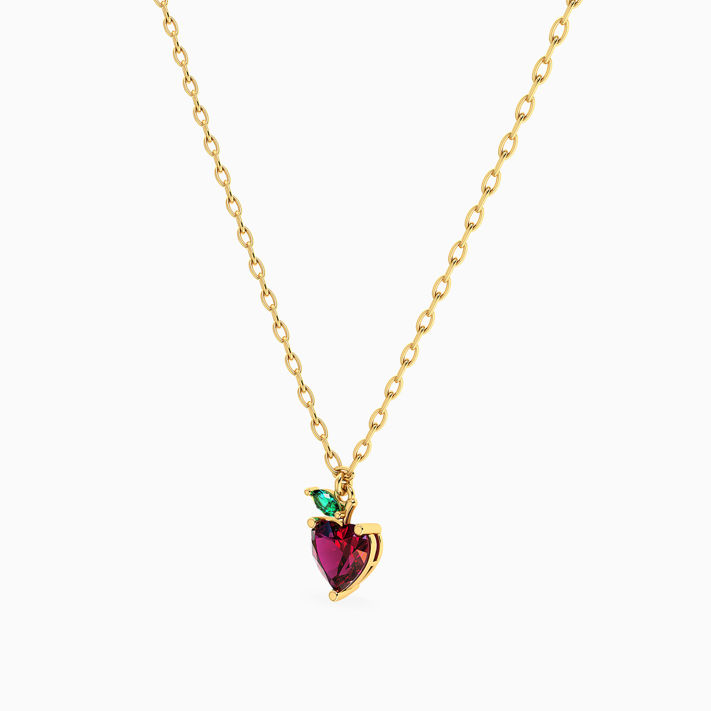 Kids Strawberry Colored Stones Necklace in 14K Gold - 2 Kids Strawberry Colored Stones Necklace in 14K Gold - 2