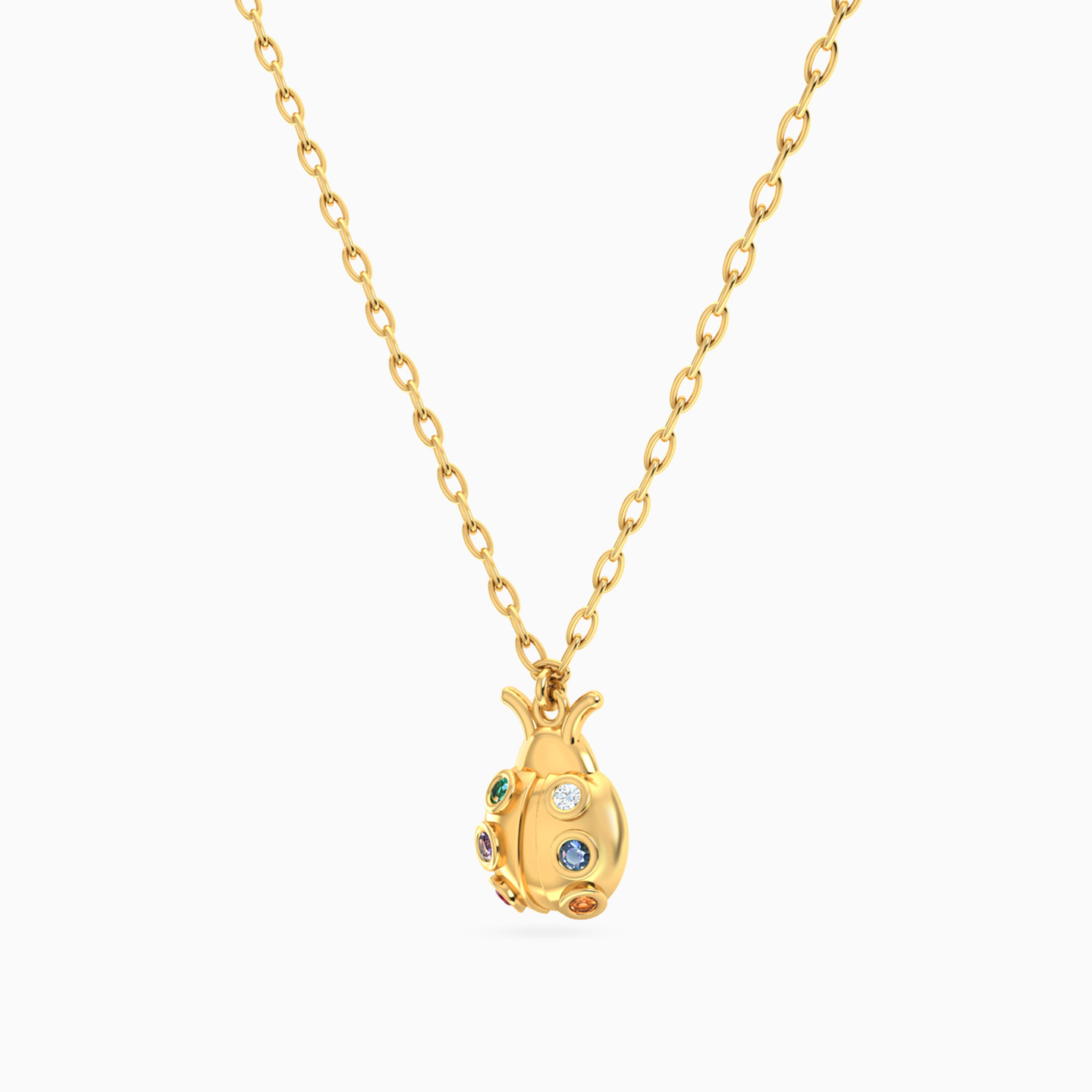 Kids Ladybug Enamel Coated Necklace in 14K Gold - 2 Kids Ladybug Enamel Coated Necklace in 14K Gold - 2