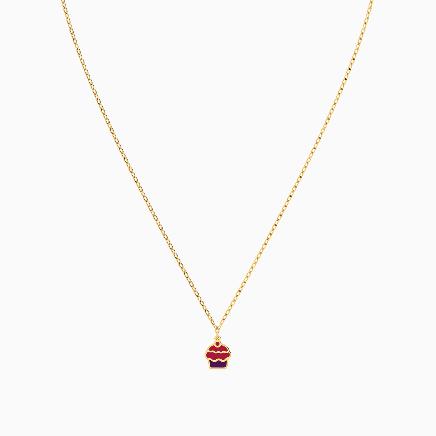 Kids Cupcake Enamel Coated Necklace in 14K Gold - 3 Kids Cupcake Enamel Coated Necklace in 14K Gold - 3