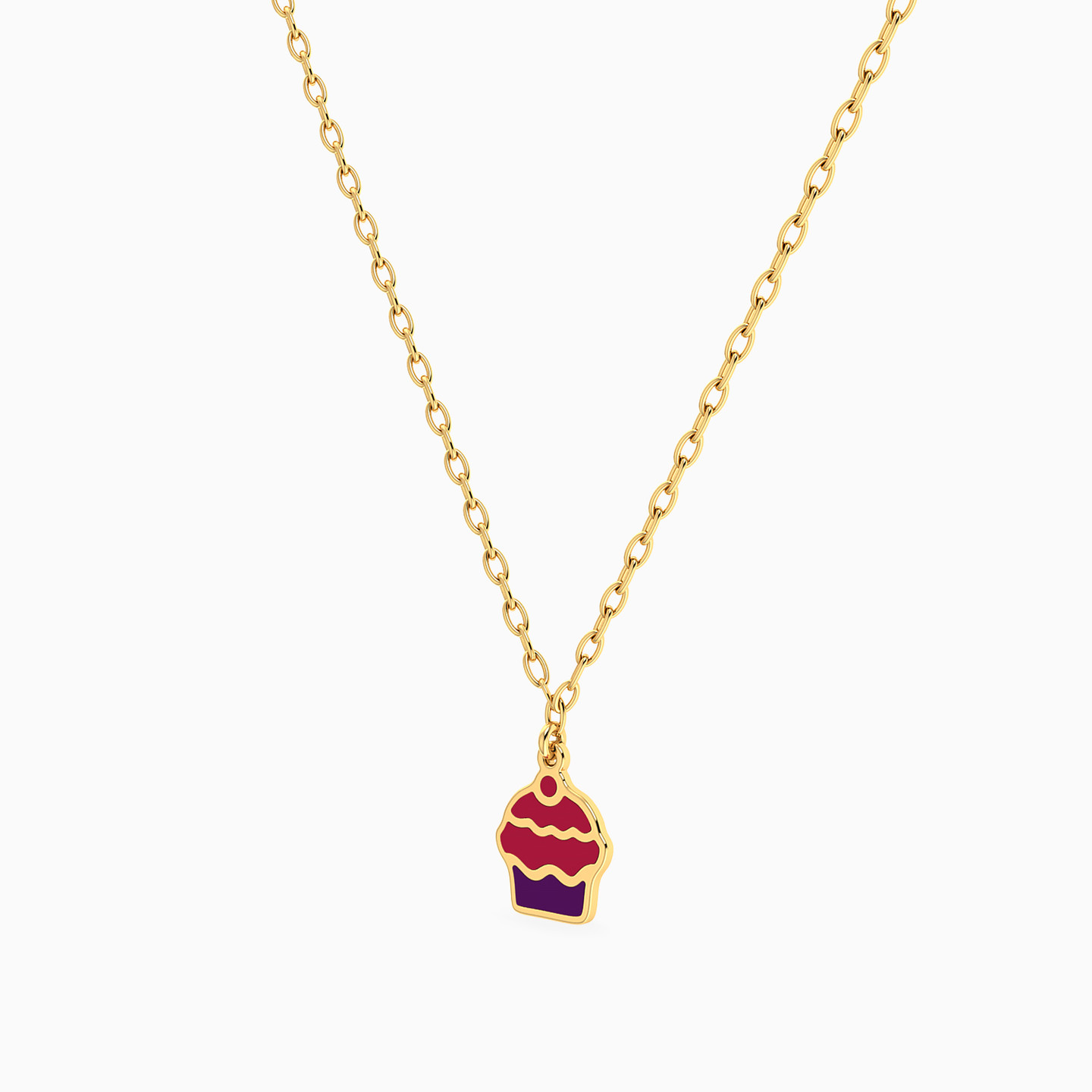 Kids Cupcake Enamel Coated Necklace in 14K Gold - 2 Kids Cupcake Enamel Coated Necklace in 14K Gold - 2