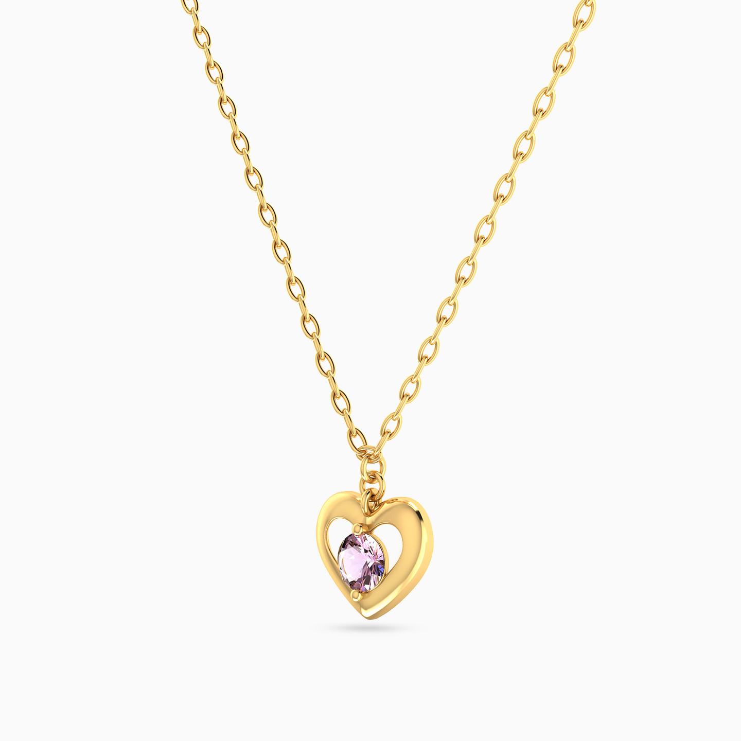 سلسلة ذهب قلب عيار 14 قيراط مزينة بحجر بنفسجي للأطفال - 2