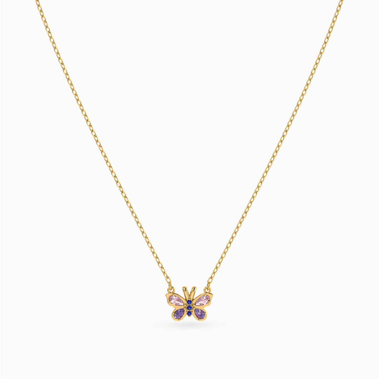 سلسلة ذهب فراشة عيار 14 قيراط مزينة بالأحجار الملونة للأطفال - 3 سلسلة ذهب فراشة عيار 14 قيراط مزينة بالأحجار الملونة للأطفال - 3