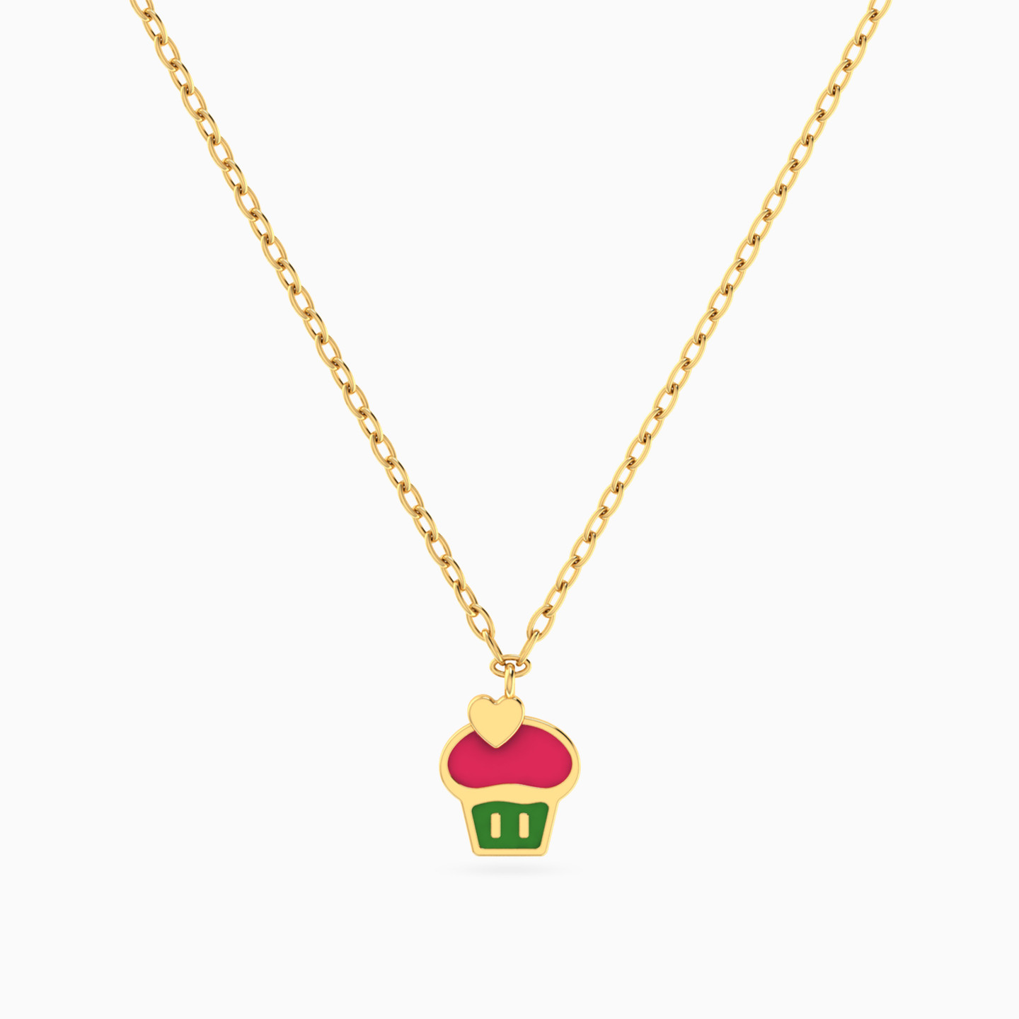 Kids Cupcake Enamel Coated Necklace in 14K Gold Kids Cupcake Enamel Coated Necklace in 14K Gold