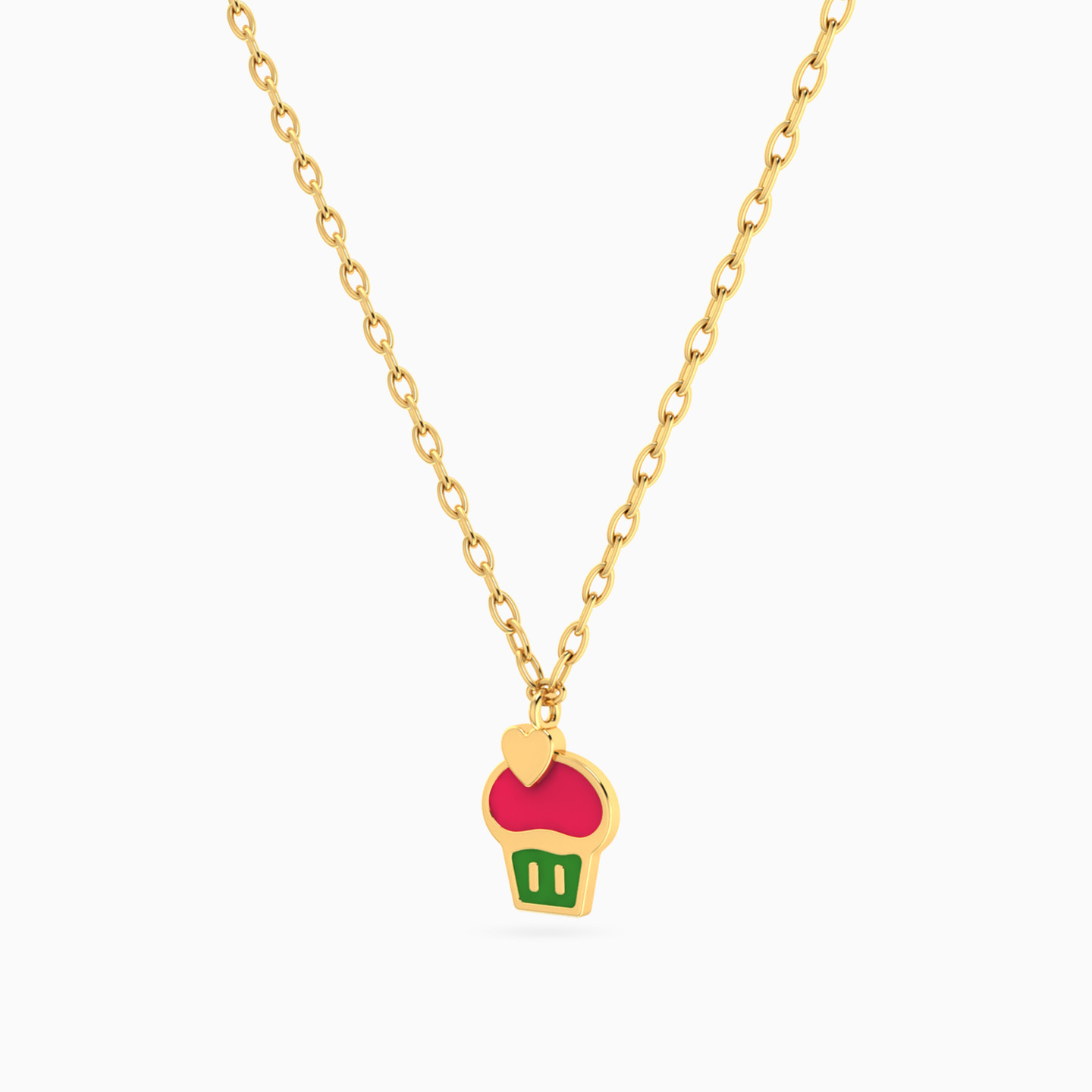 Kids Cupcake Enamel Coated Necklace in 14K Gold - 2 Kids Cupcake Enamel Coated Necklace in 14K Gold - 2