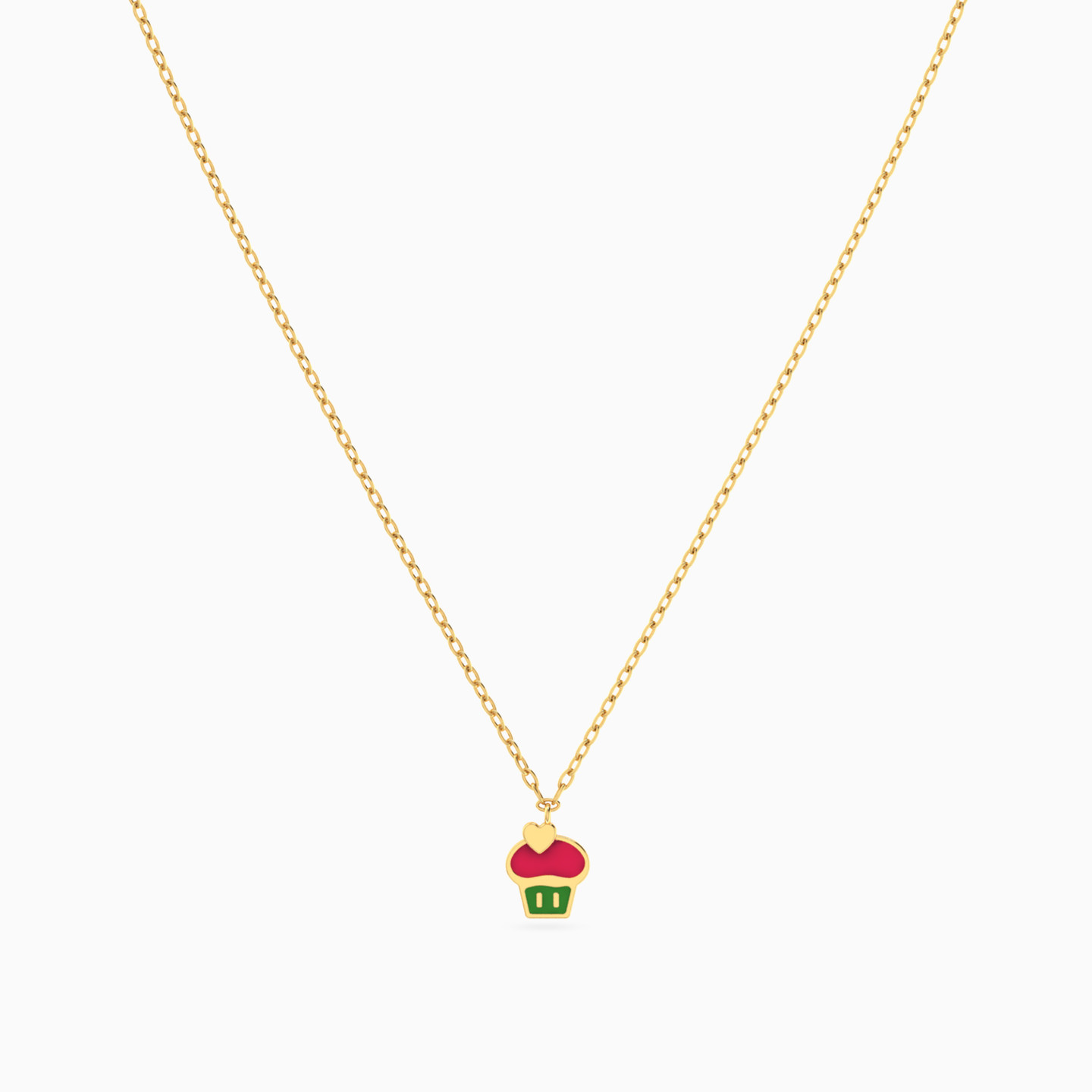 Kids Cupcake Enamel Coated Necklace in 14K Gold - 3 Kids Cupcake Enamel Coated Necklace in 14K Gold - 3