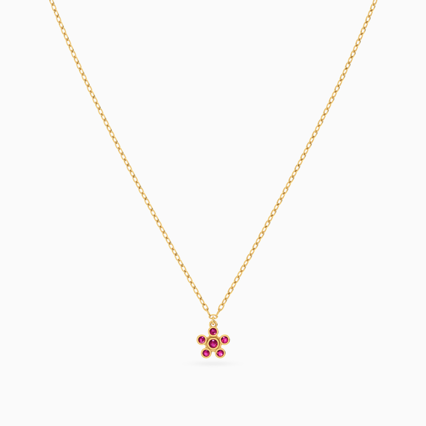 سلسلة ذهب زهرة عيار 14 قيراط مزينة بحجر أحمر للأطفال - 3 سلسلة ذهب زهرة عيار 14 قيراط مزينة بحجر أحمر للأطفال - 3