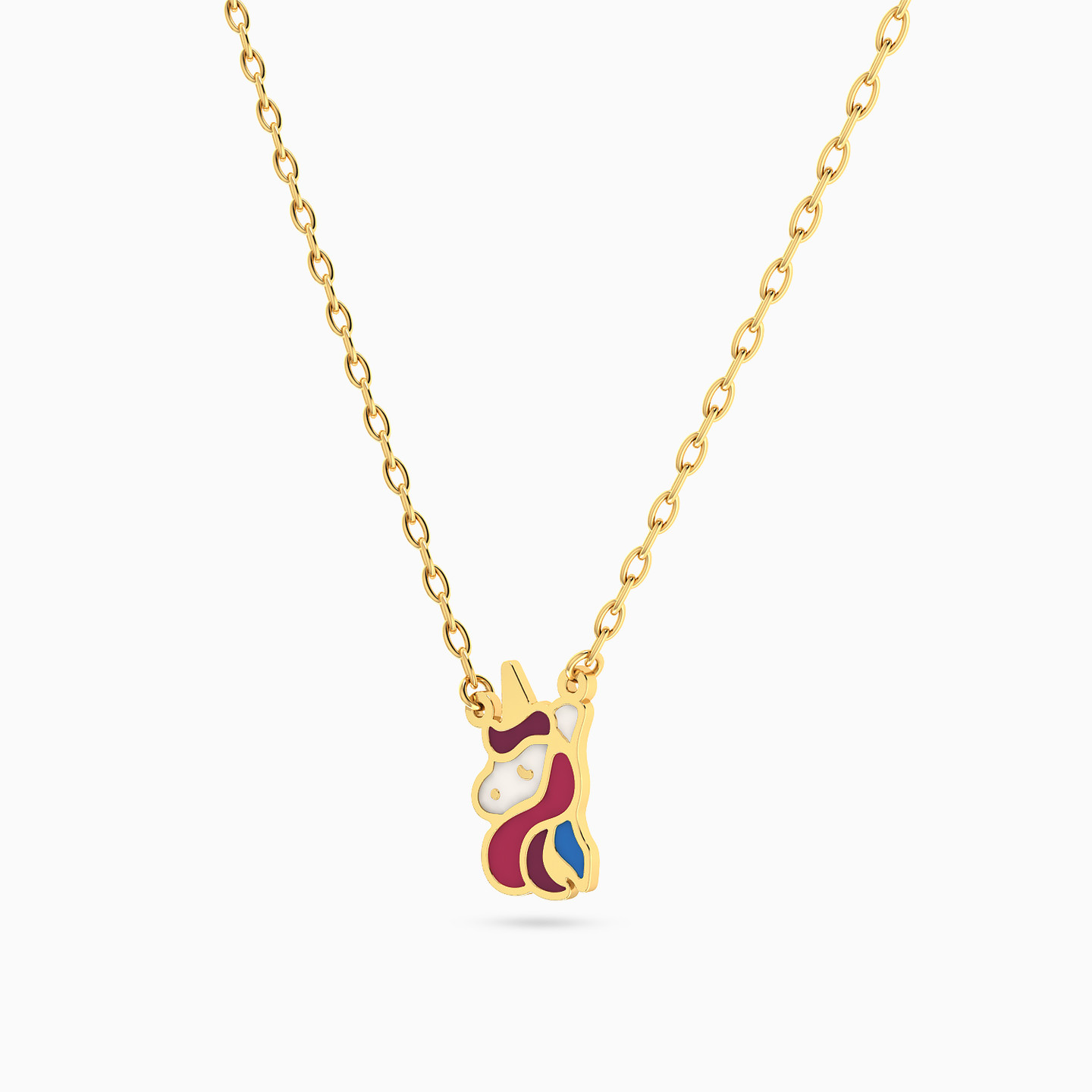 Kids Unicorn Enamel Coated Necklace in 14K Gold - 2