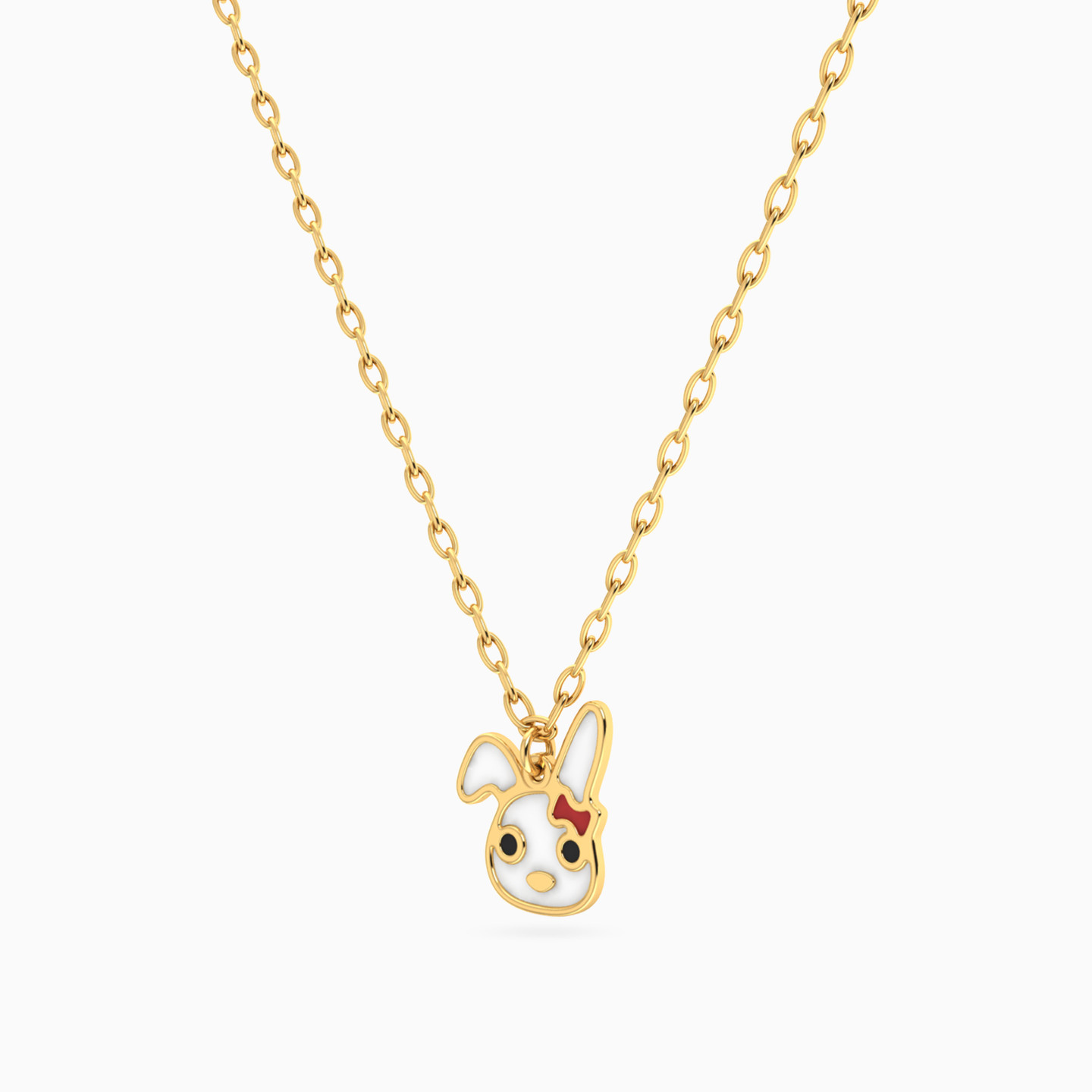Kids Rabbit Enamel Coated Necklace in 14K Gold - 2 Kids Rabbit Enamel Coated Necklace in 14K Gold - 2
