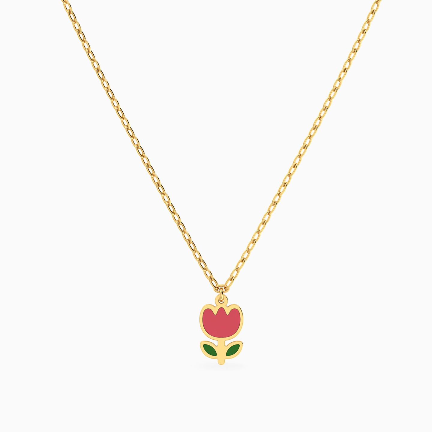Kids Tulip Enamel Coated Necklace in 14K Gold Kids Tulip Enamel Coated Necklace in 14K Gold