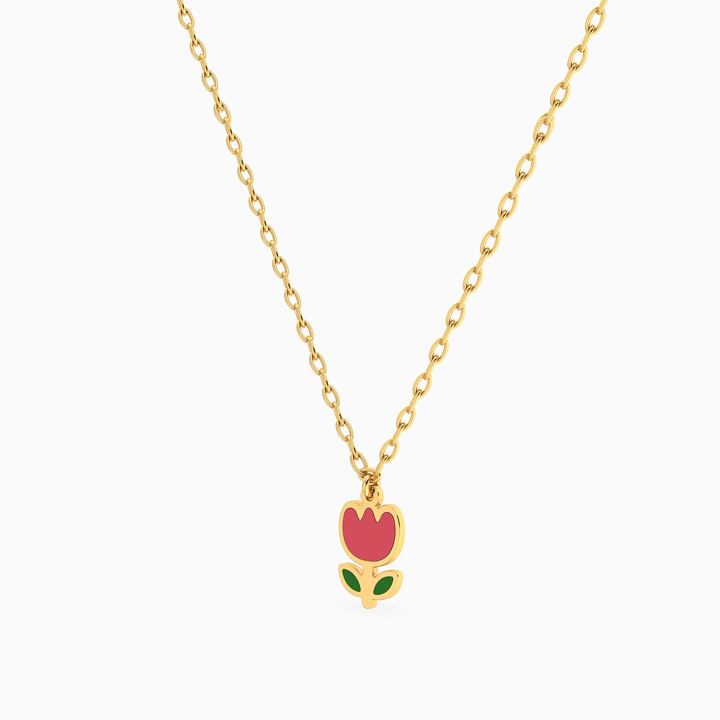 Kids Tulip Enamel Coated Necklace in 14K Gold - 2 Kids Tulip Enamel Coated Necklace in 14K Gold - 2