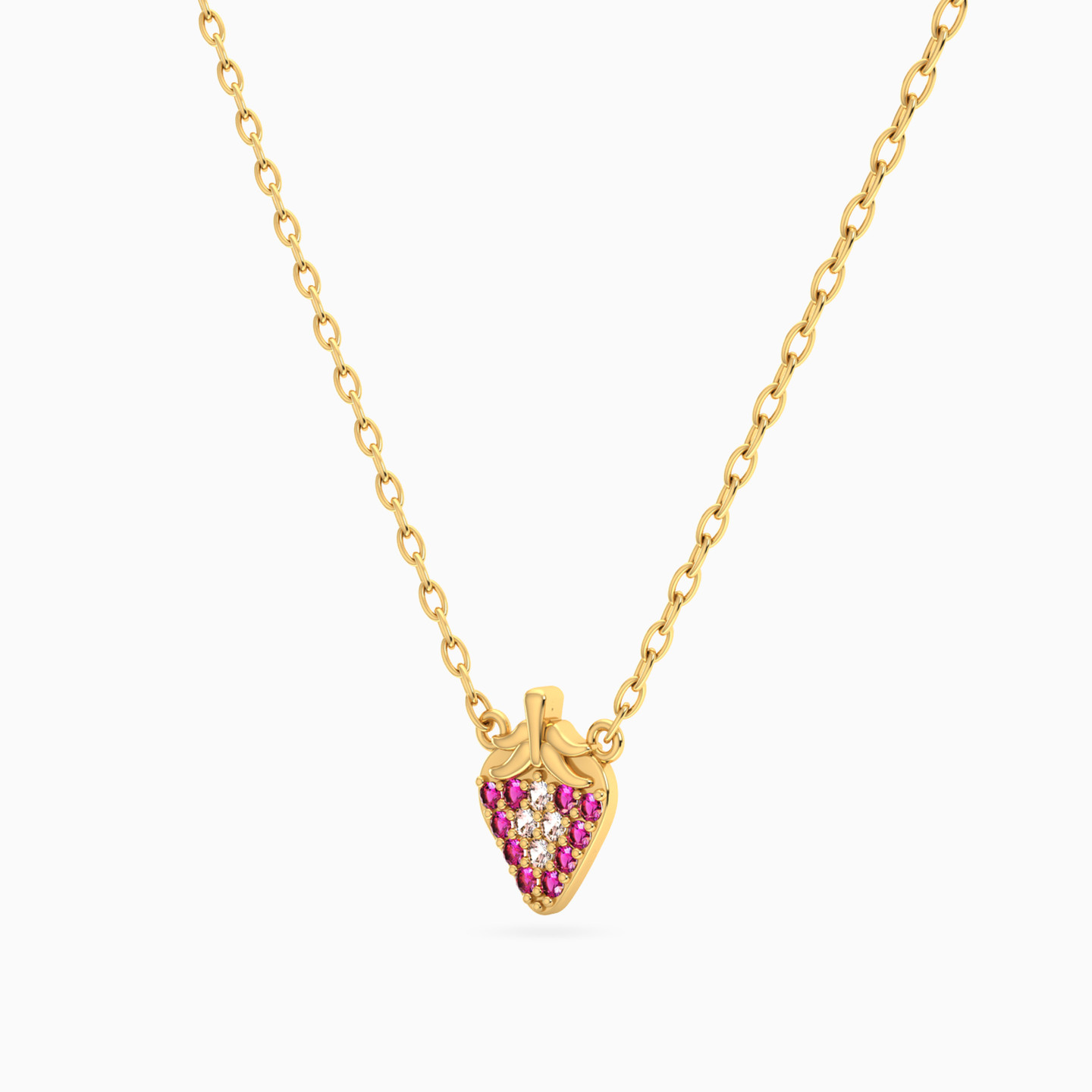 Kids Strawberry Rose Stone Necklace in 14K Gold - 2 Kids Strawberry Rose Stone Necklace in 14K Gold - 2