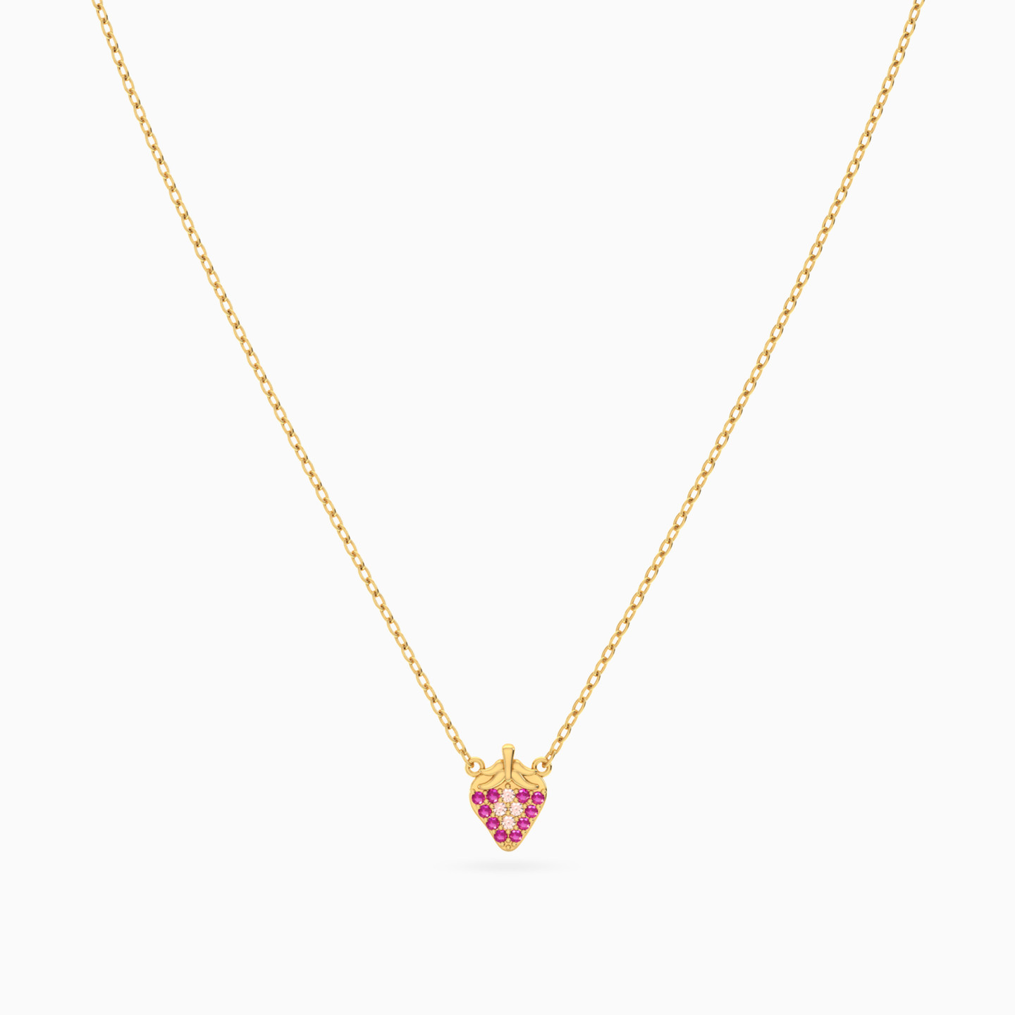 Kids Strawberry Rose Stone Necklace in 14K Gold - 3 Kids Strawberry Rose Stone Necklace in 14K Gold - 3