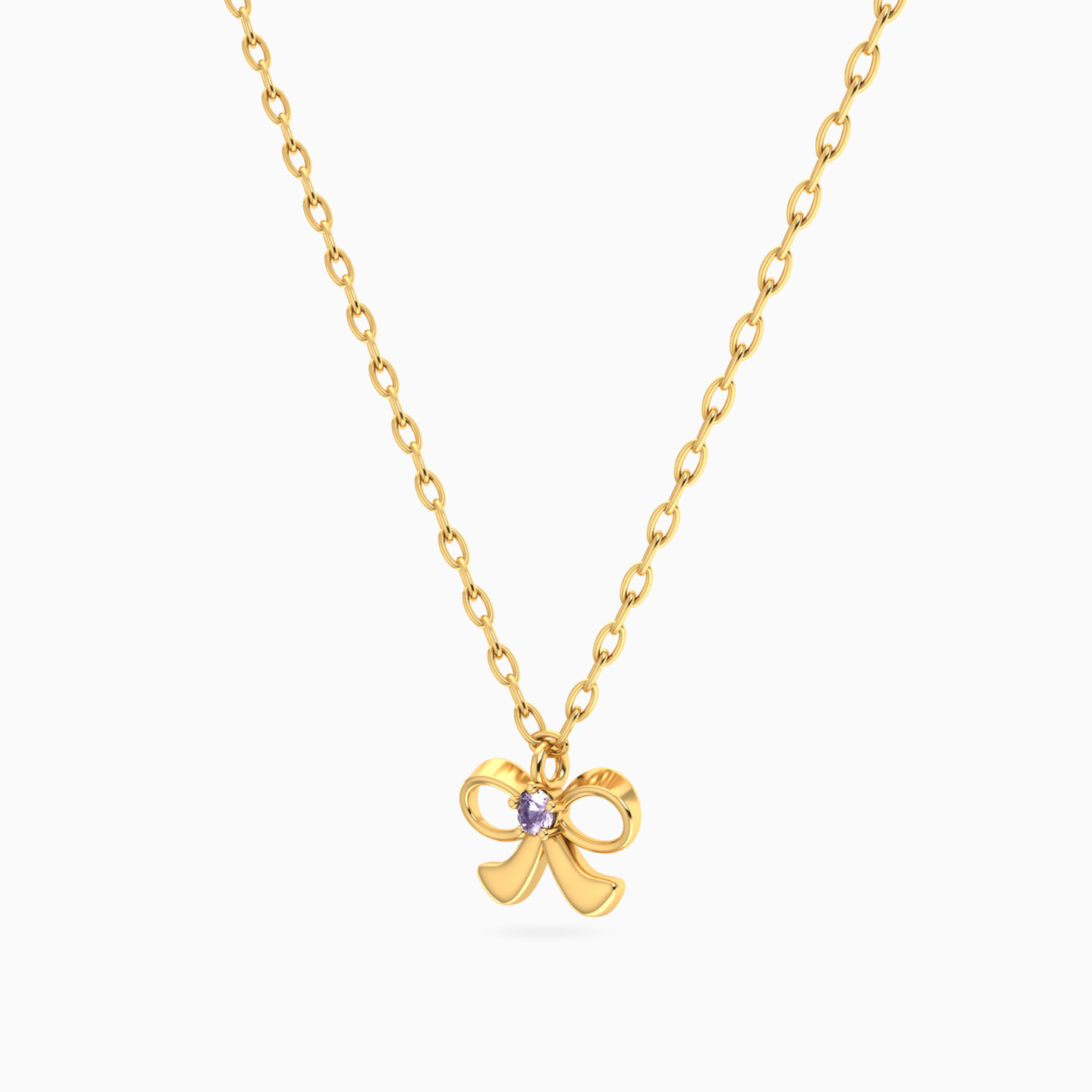 Kids Bow Purple Stone Necklace in 14K Gold - 2 Kids Bow Purple Stone Necklace in 14K Gold - 2