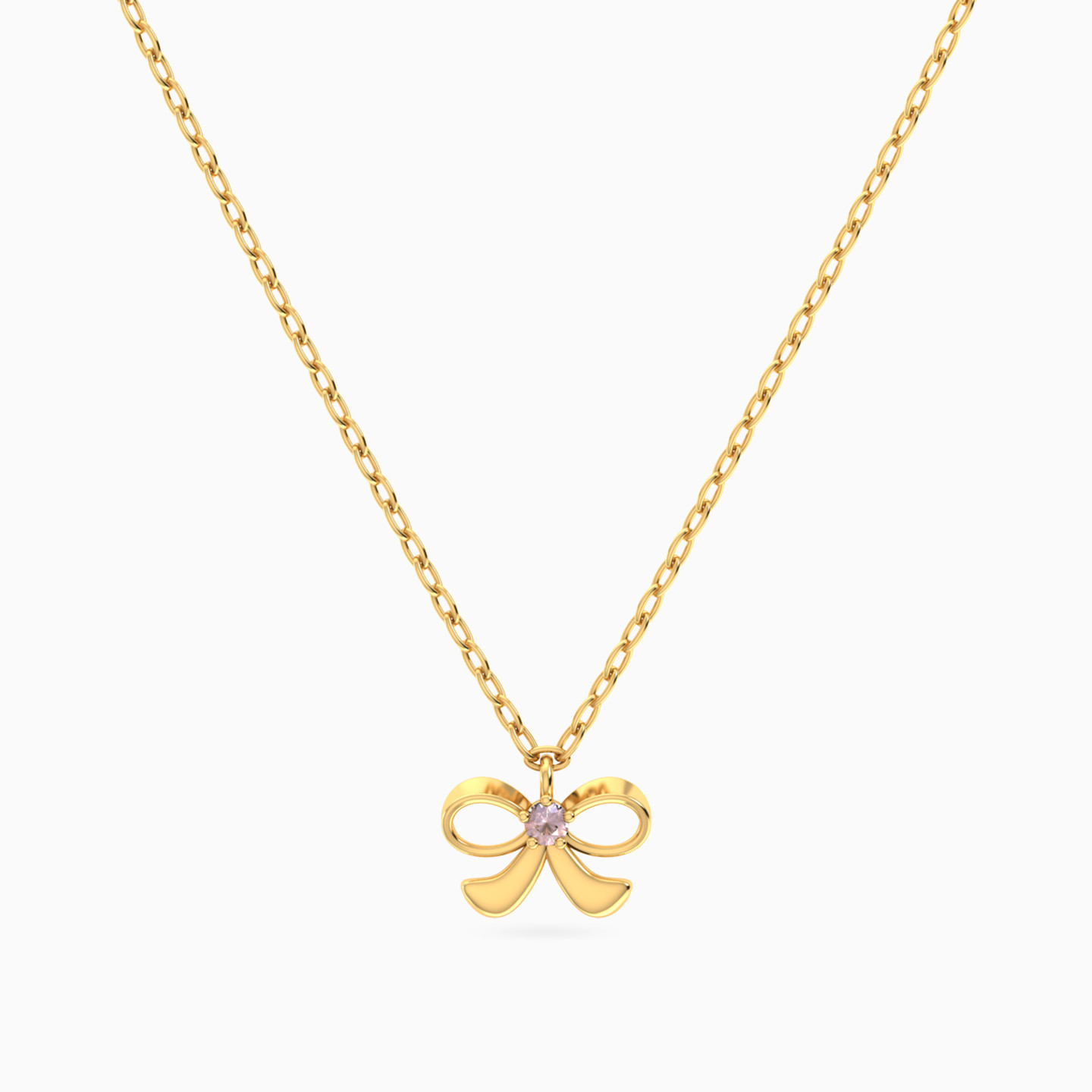 سلسلة ذهب فيونكة عيار 14 قيراط مزينة بحجر بنفسجي للأطفال سلسلة ذهب فيونكة عيار 14 قيراط مزينة بحجر بنفسجي للأطفال